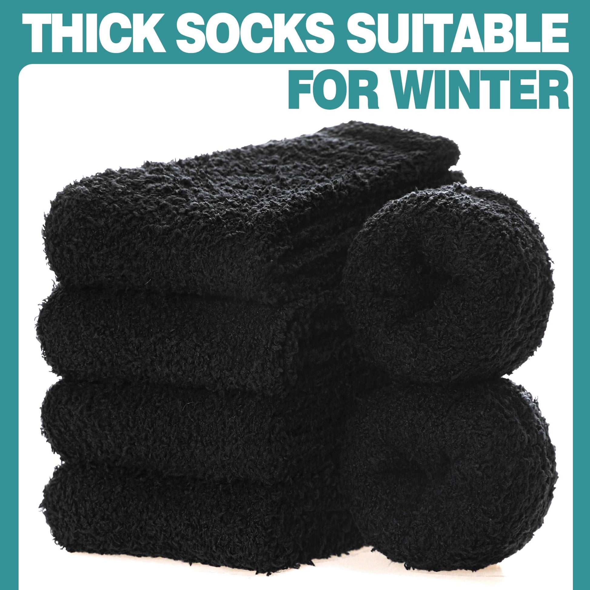 POEATEZO Womens Fuzzy Socks Cozy Fluffy Winter Cabin Slipper Warm Soft Microfiber Plush Home Sleeping Socks (5 Pairs Classic Black) - Medaid International