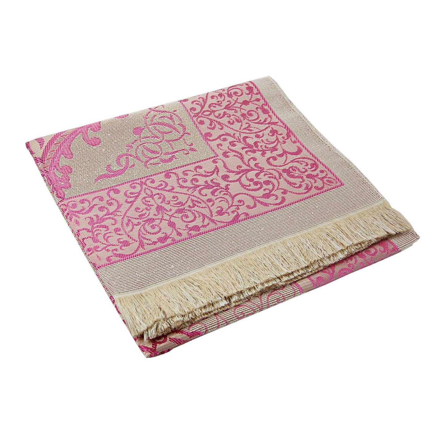 Muslim Prayer Rug and Prayer Beads with Elegant Cylinder Gift Box | Janamaz | Sajadah | Soft Islamic Prayer Rug | Islamic Gifts Set | Prayer Carpet Mat, Taffeta Fabric, Pink - Medaid International