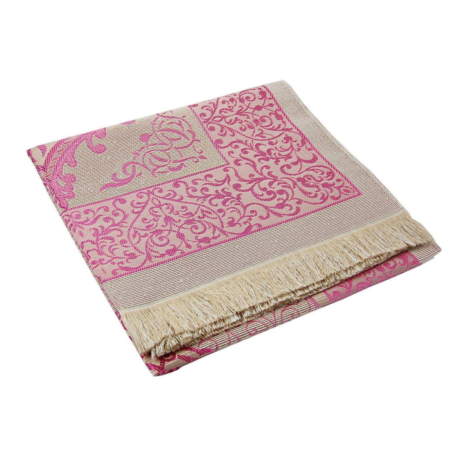 Muslim Prayer Rug and Prayer Beads with Elegant Cylinder Gift Box | Janamaz | Sajadah | Soft Islamic Prayer Rug | Islamic Gifts Set | Prayer Carpet Mat, Taffeta Fabric, Pink - Medaid International