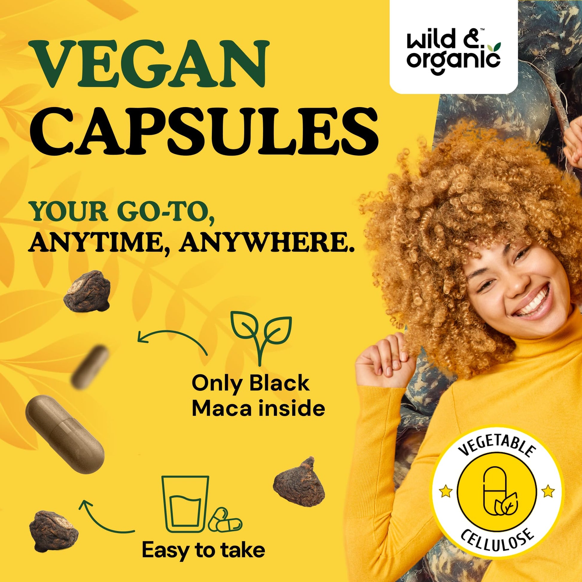 Wild & Organic Black Maca Root Capsules for Women & Men 500 mg - Overall Support - 120 Vegan Capsules with Maca Powder - Men & Women Supplement - 120 Days Supply, Non-GMO, No Fillers, Gluten-Free - Medaid International