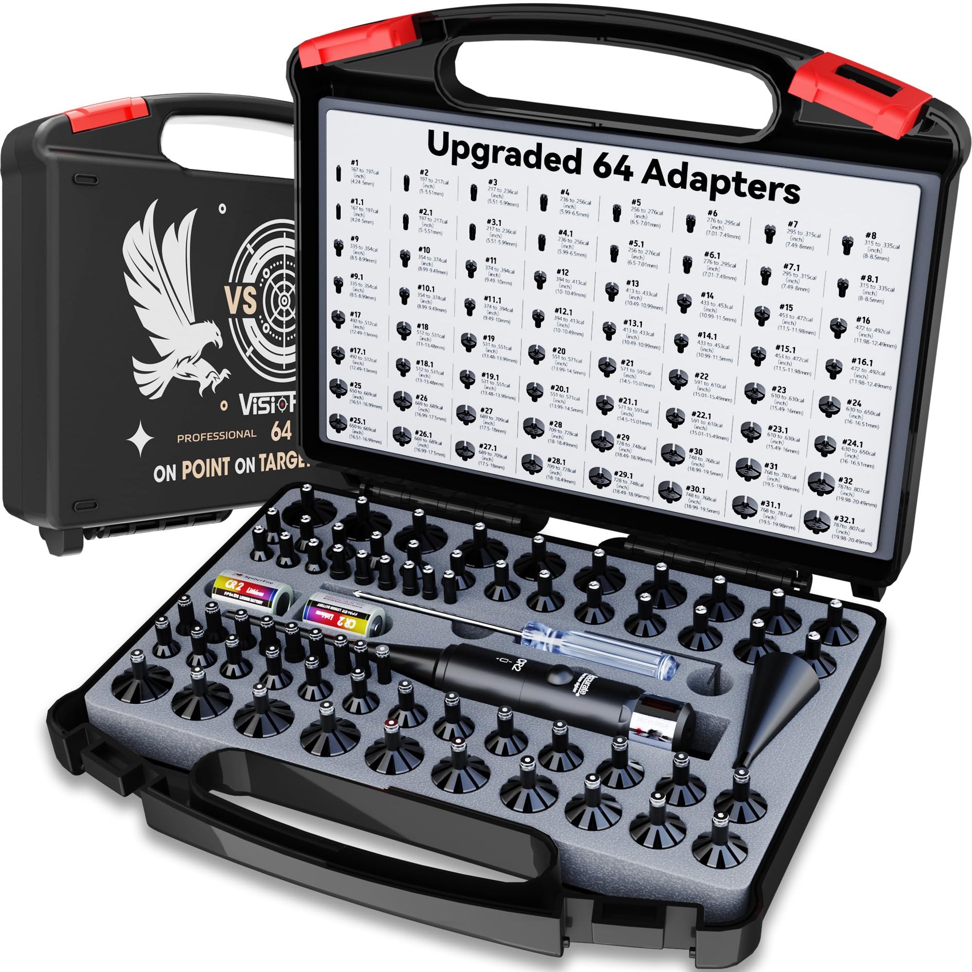 Visiofire Tool-Free Laser Bore Sight Kit, Red Laser Bore Sighter with 64 Upgraded Adapters fit 0.17 to 12 GA Calibers, Multi-Caliber Sighting Tool for All Gun, Powerful Boresighter (Red) - Medaid International