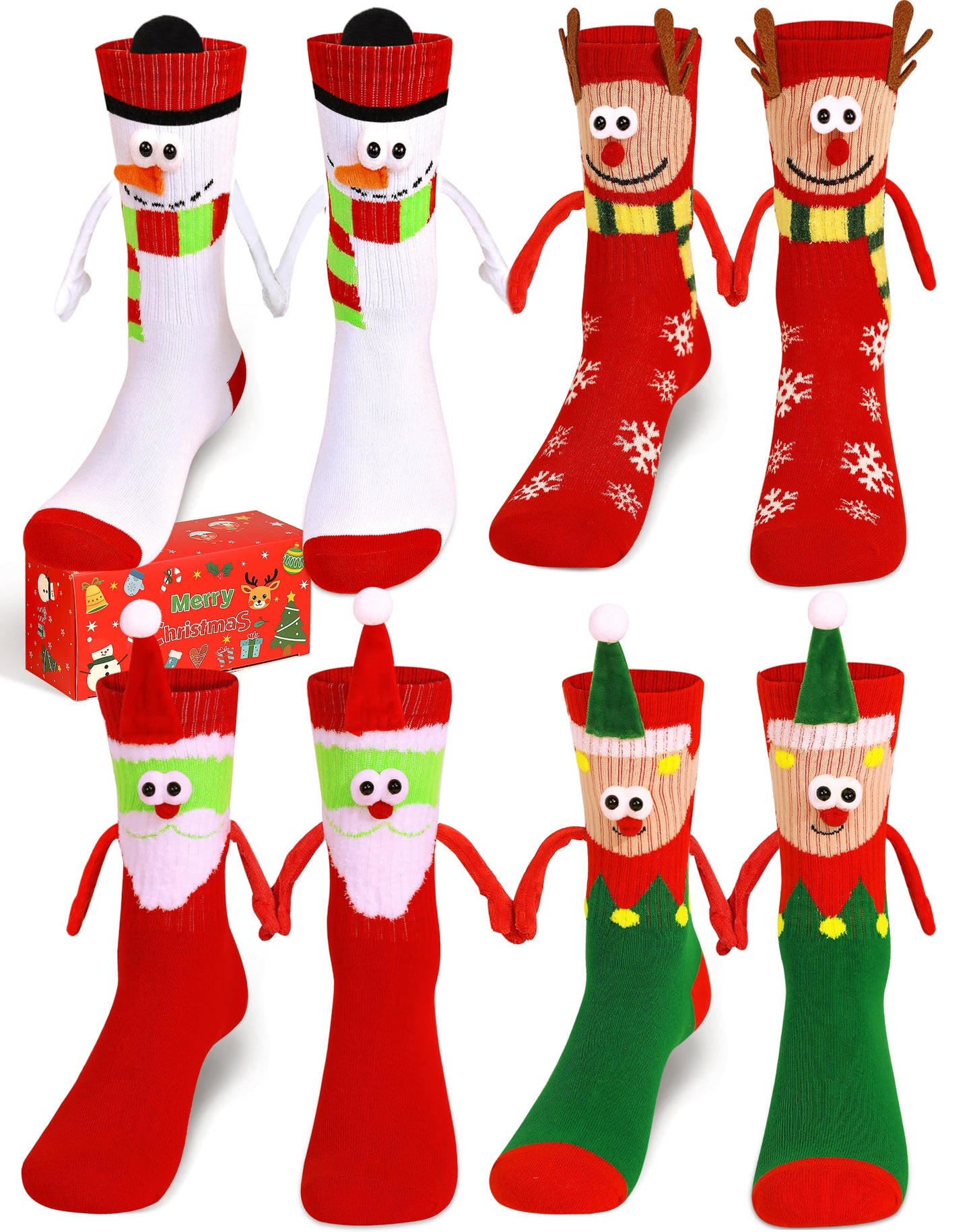 Itscolofy 4 Pairs Funny Christmas Socks, Magnetic Hand Holding Socks, Christmas Stocking Stuffers for Women Men Couples, White Elephant Exchange Gifts, Xmas Secret Santa Gag Gifts - Medaid International