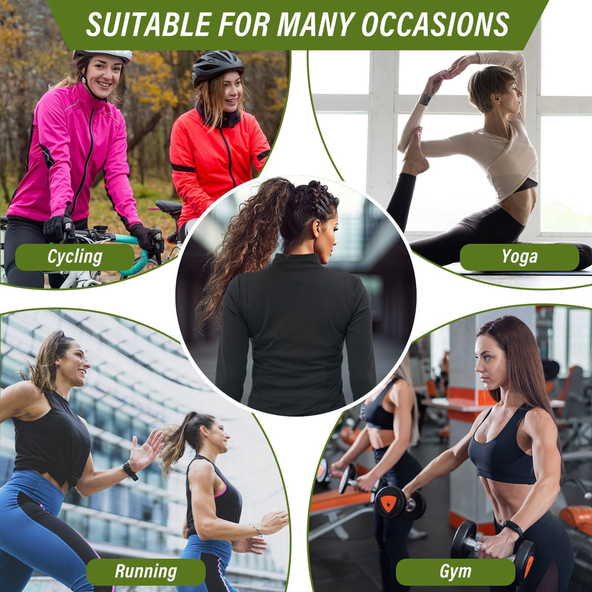 TERRIFI Womens Thermal Gym Tops Shirts 2 Pcs Zip up Long Sleeve Womens Sport Jacket Sports Yoga Tops for Gym Yoga Running Hiking Cycling Black and Grey, M