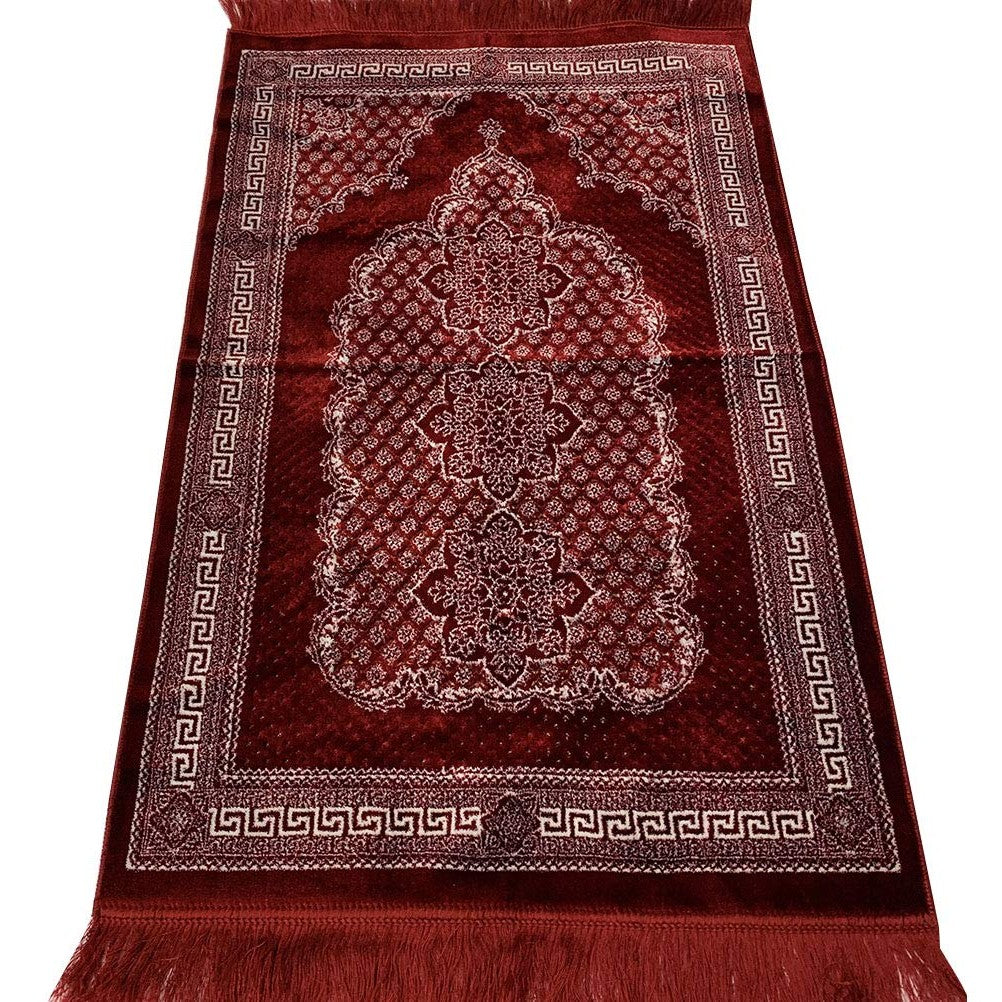 Modefa Turkish Islamic Prayer Rug - Soft & Comfortable Prayer Mat - Muslim Janamaz Sajada - Plush Velvet Praying Carpet for Men and Women - Ramadan or Eid Gift - Geometric Floral Ipek (Red) - Medaid International