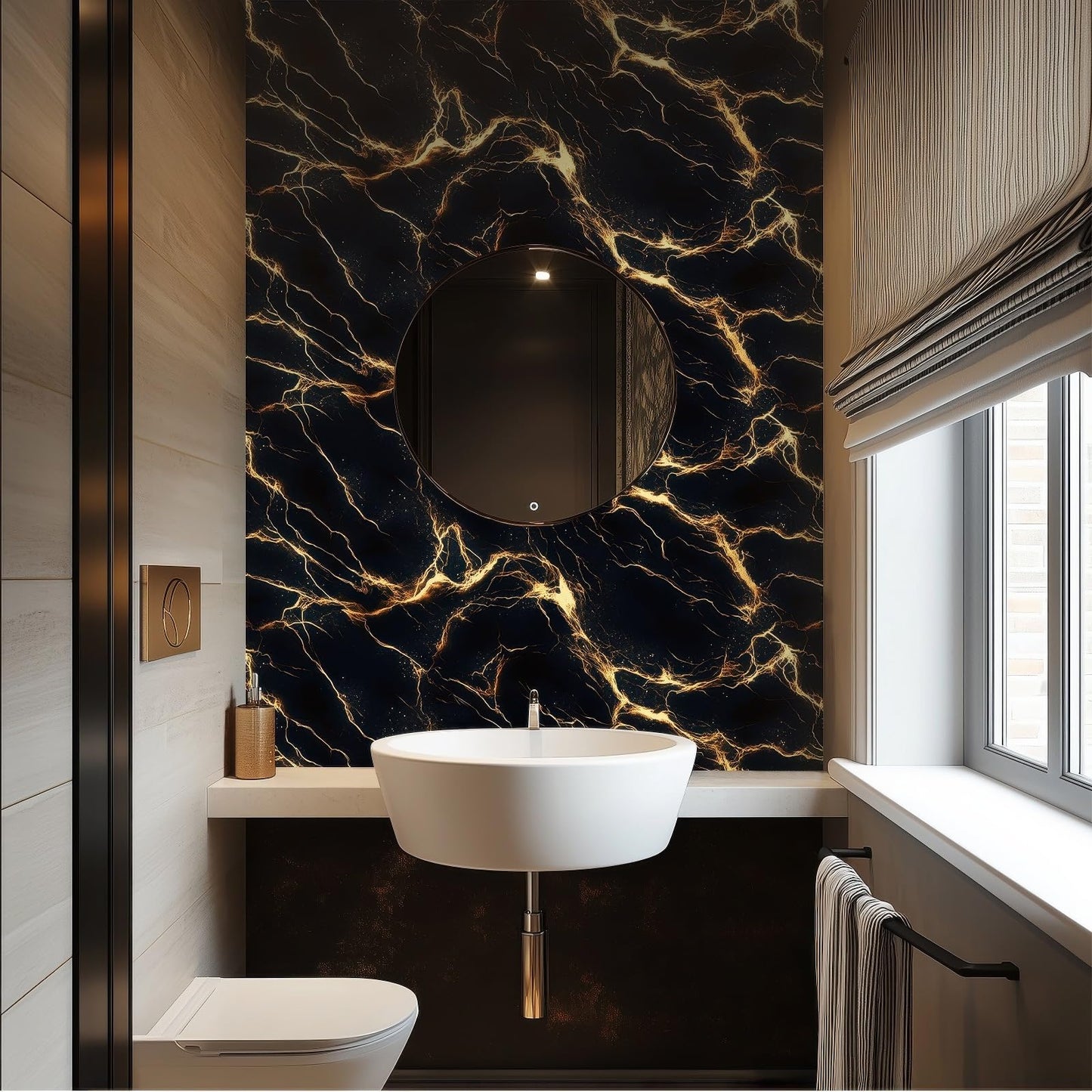 HOMETITUTE Black Gold Marble Wallpaper Marble Contact Paper Vinyl Self-Adhesive Removable Counter Peel and Stick Wall Paper for Refurbishment Wall Countertop Cabinets Furniture 15.7"x39.4" - Medaid International