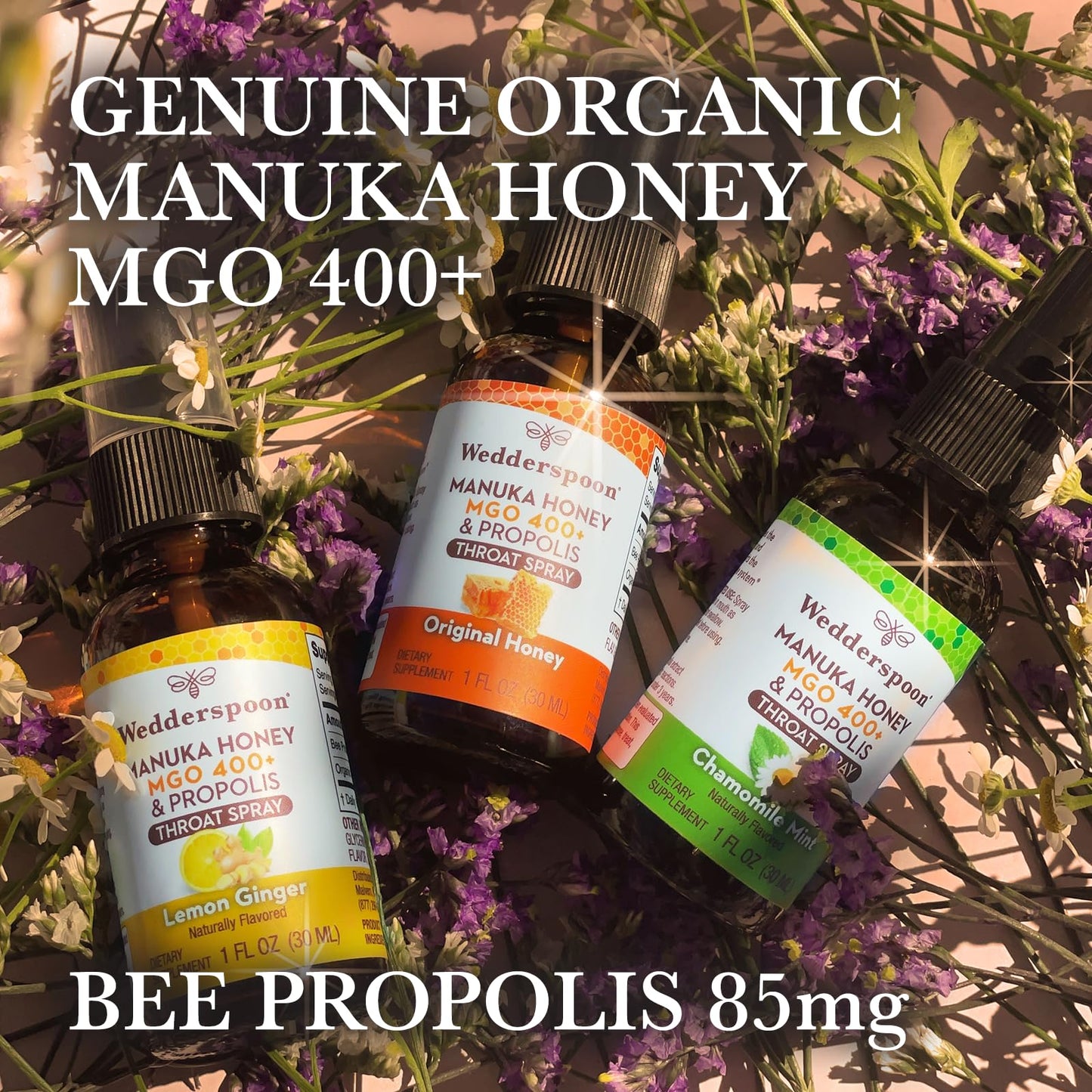 Wedderspoon Propolis and Manuka Honey Throat Spray, Original Honey, 1 Fl Oz (Pack of 1), Sore Throat Relief, Natural Immune Support - Medaid International