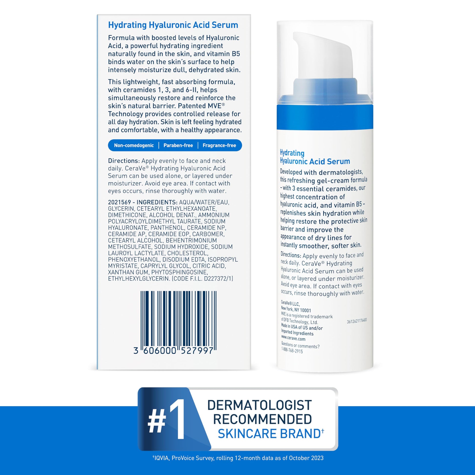 Cerave Hyaluronic Acid Serum for Face with Vitamin B5 and Ceramides, Hydrating Face Serum for Dry Skin, Fragrance Free, 1 Ounce - Medaid International