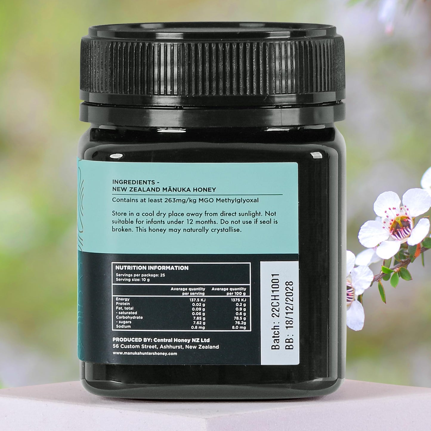 Manuka Hunters UMF 10+/MGO 263+ Certified New Zealand Manuka Honey - 100% Pure Natural Sweetener - Gluten, Dairy Free - Ideal for Tea, Coffee, Smoothies, and Baking - Sustainable - 8.8oz/250g Jar - Medaid International