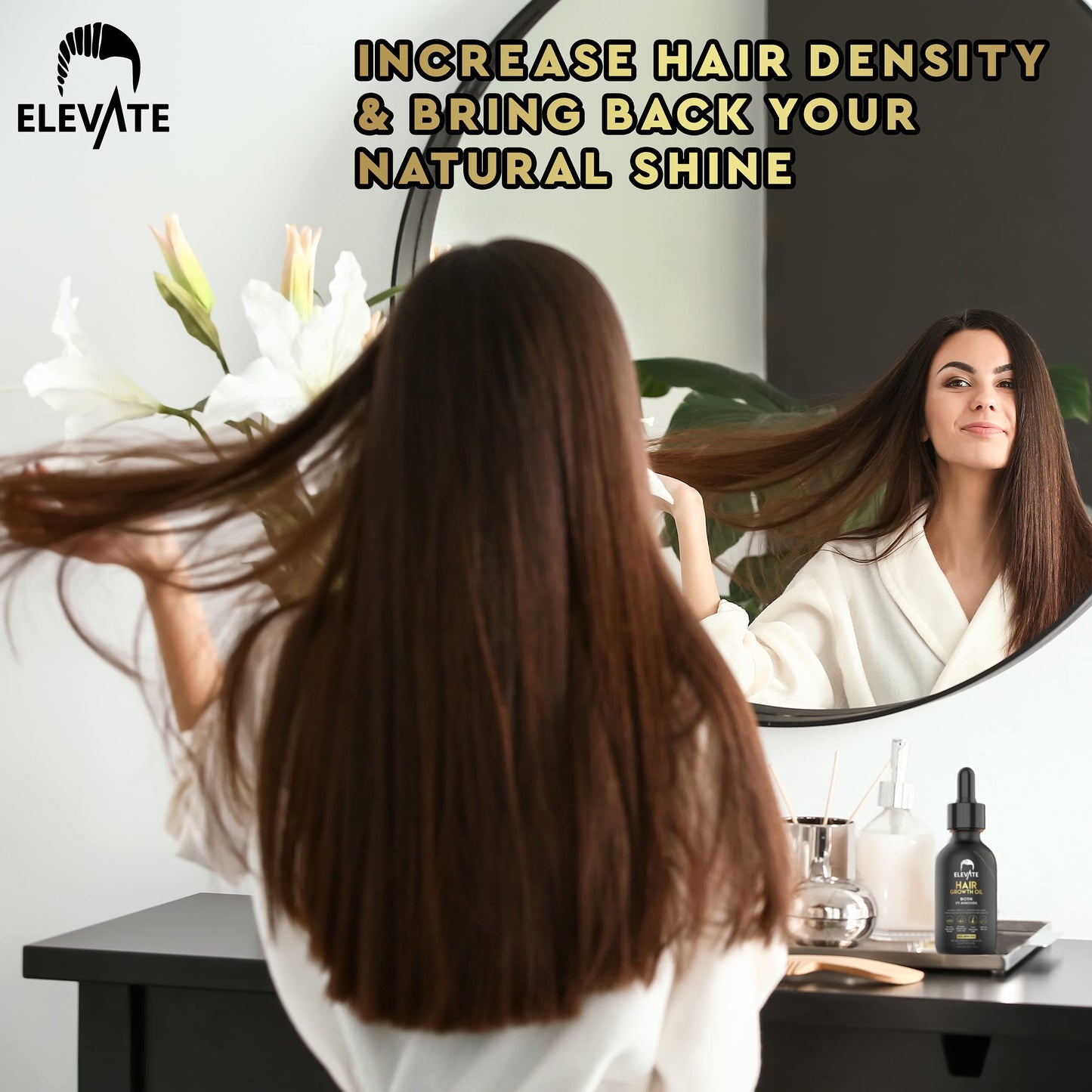 Elevate Hair Regrowth Treatment 5% Minoxidil Solution - Biotin Serum Hair Growth Oil for Men & Women - Thicker Fuller Stronger Hair - Stops Hair Loss & Thinning - Natural Hair Thickening Treatment 1oz - Medaid International