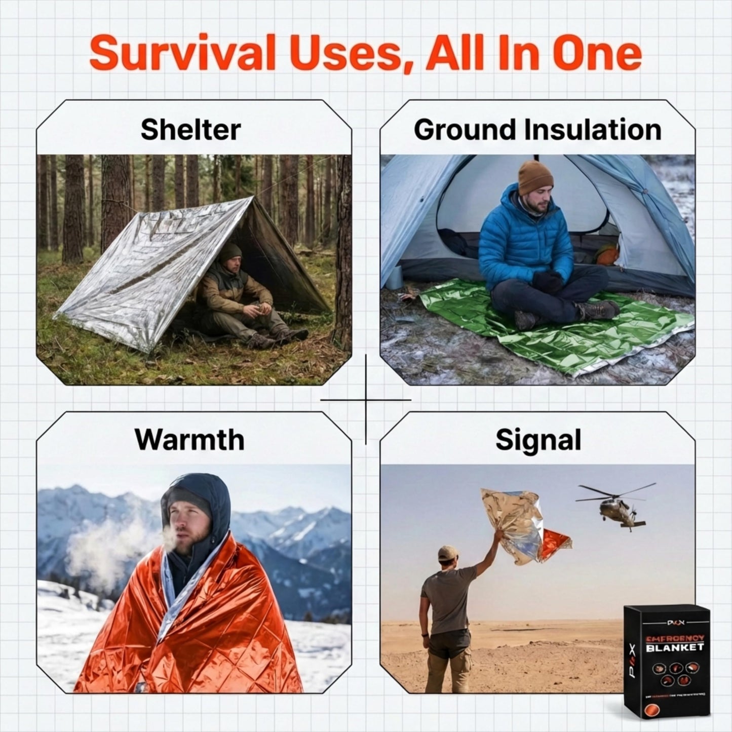 PREPARED4X 8-Pack Mylar Emergency Blanket - Mylar Blankets Survival Thick Reusable - Waterproof, Rip, and Tear Resistant Survivalist Gear - Emergency Thermal Blanket for Outdoors (Silver)