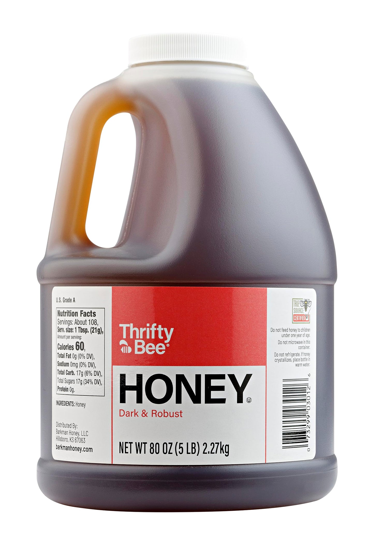 Thrifty Bee Honey, 80 Ounce (5 LB) Large Bulk Honey Jug - Medaid International