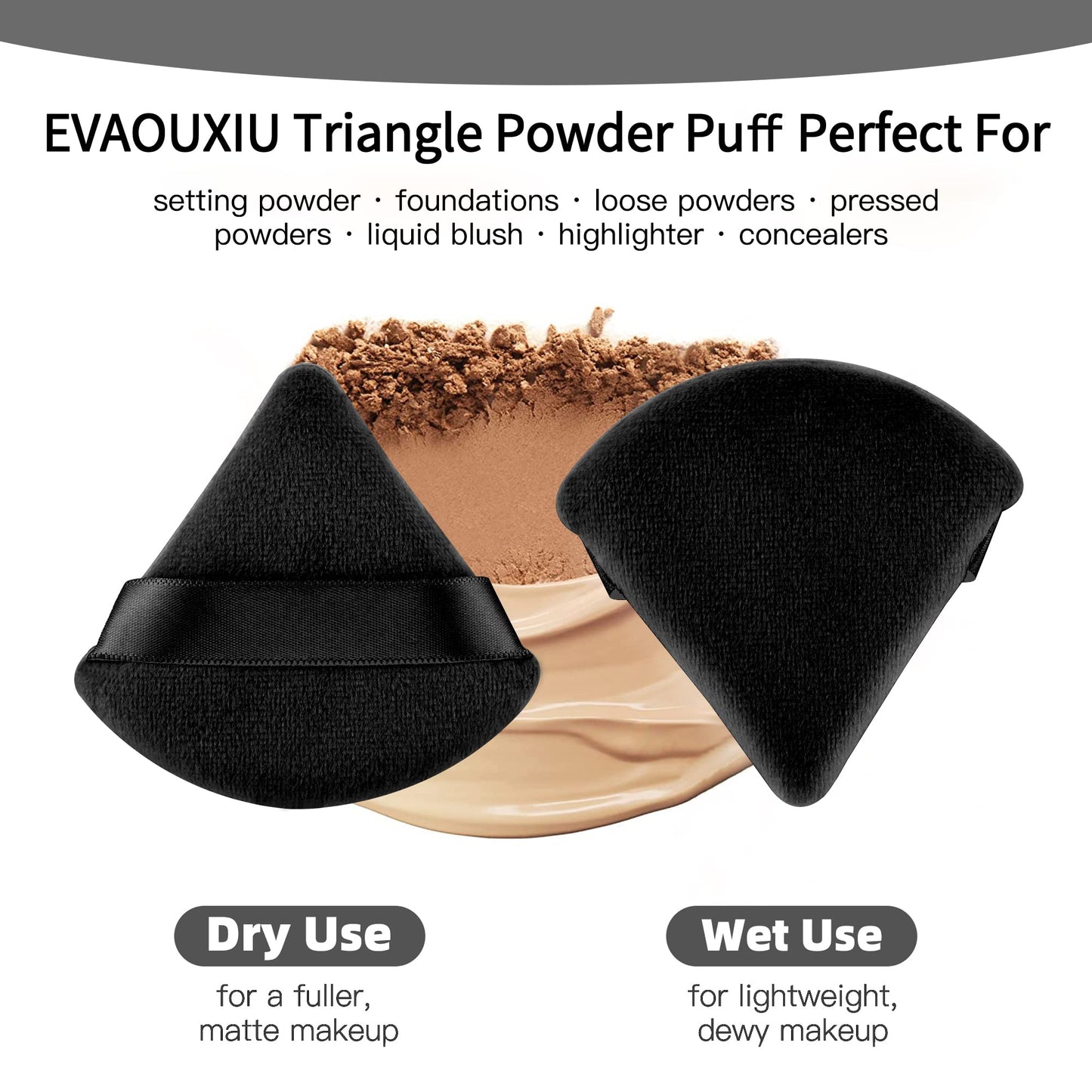 2 Pcs EVAOUXIU Triangle Powder Puff for Face Powder, Soft Plush Setting Powder Puff, Velour Cosmetic Foundation Blender Sponge Beauty Makeup Tools (Black) - Medaid International