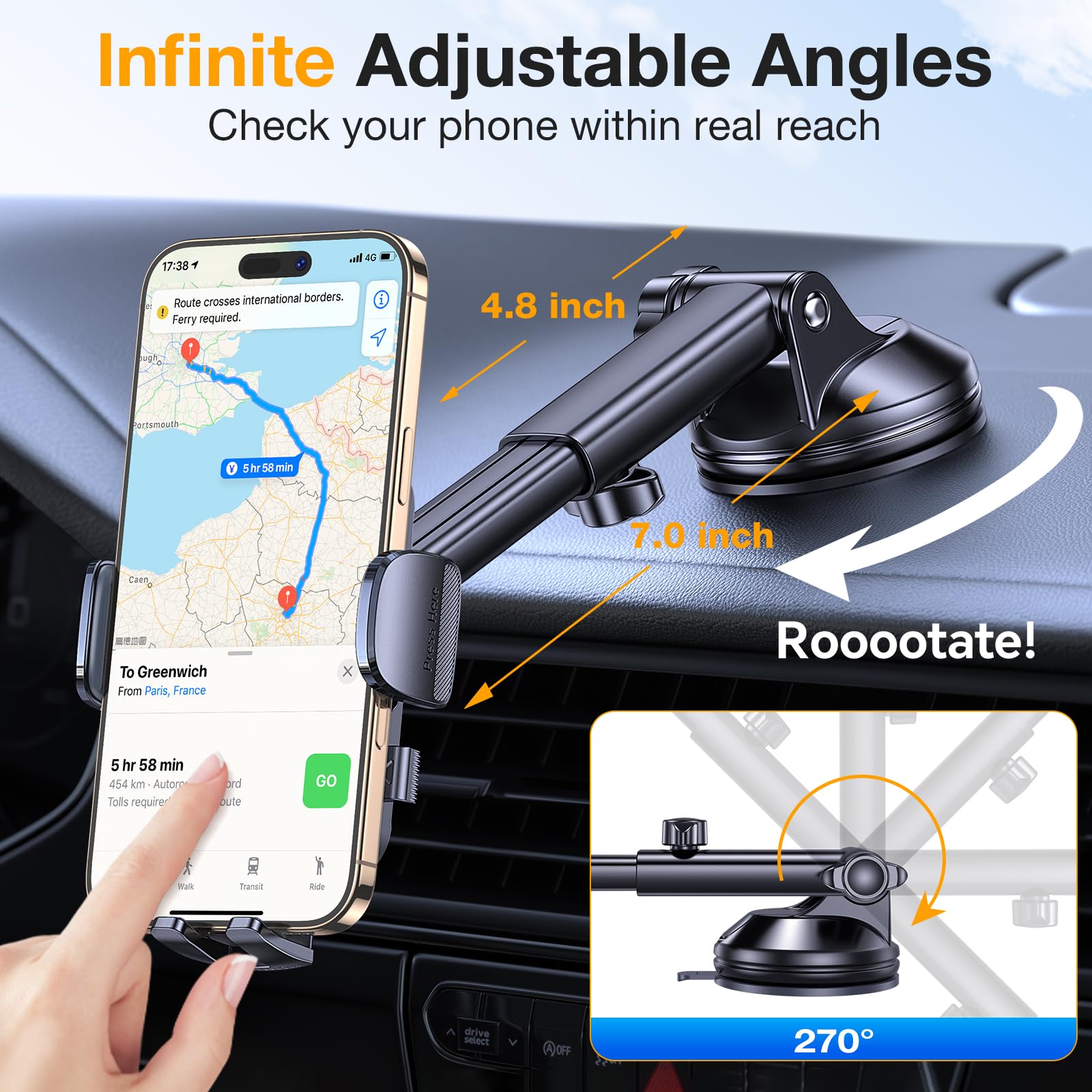 Romuto Car Phone Holder Mount【2025 Strongest Suction】Phone Mount for Car Cell Phone Holders for Your Car Accessories for Women Men Dashboard/Windshield/Vent/Wall Mounts Truck Stand for iPhone Samsung - Medaid International