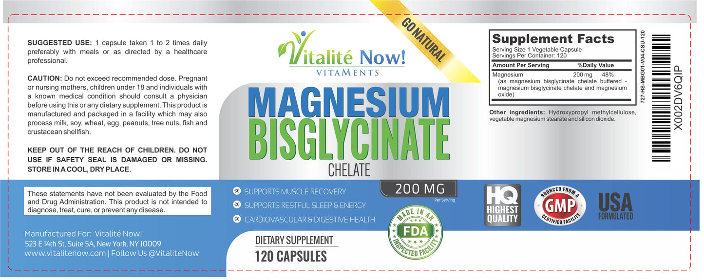 Magnesium Bisglycinate 200mg 100% Chelated - Max Absorption & Bioavailability, Fully Reacted & Buffered, No Laxative Effect - Sleep, Energy, Leg Cramps, Headaches - Non-GMO - Medaid International
