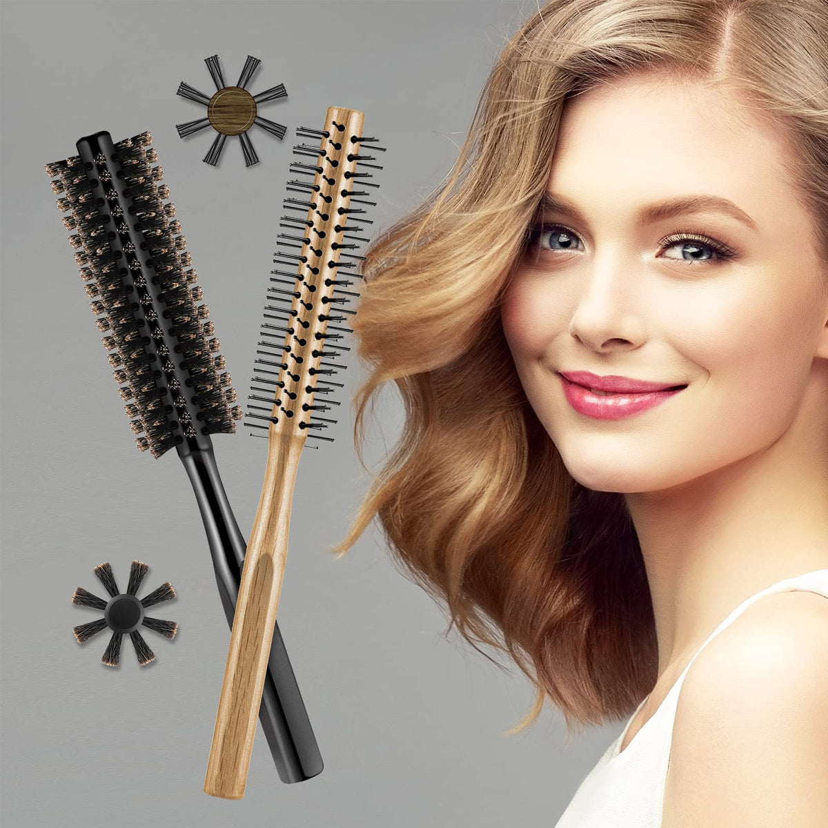 TERRIFI 2 Pieces Thick Round Hair Comb Bristle Round Hair Brush Blow Drying Hairbrush Small Brush Short Hair Massage Comb Head Massage Round Brush Roll Hairbrush for Wet or Dry Hair