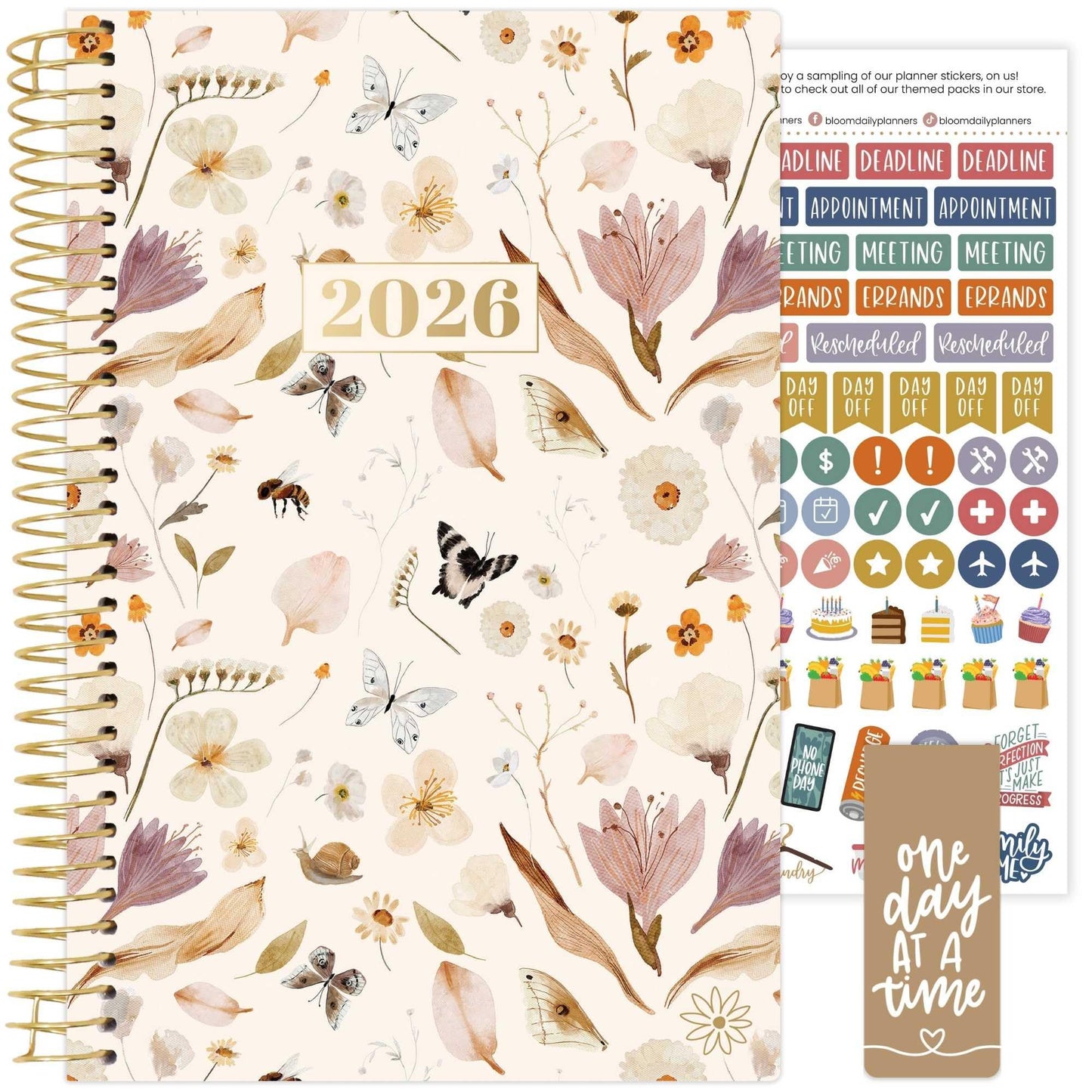 bloom daily planners 2026 Planner (January - December) Calendar Year Organizer - 5.5” x 8.25” - Weekly & Monthly Agenda Book with Stickers & Bookmark - Butterfly Garden - Medaid International