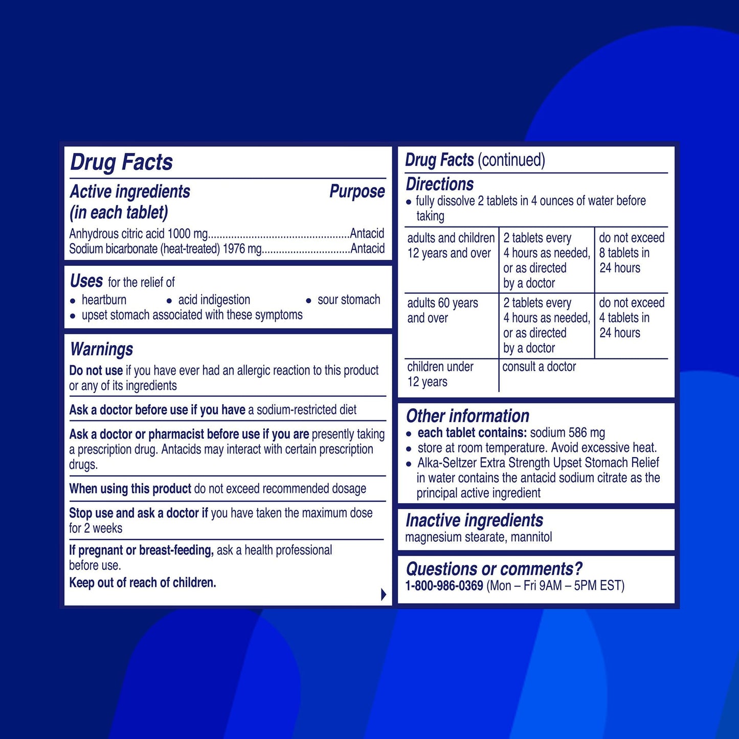 ALKA-SELTZER® Heartburn Relief, Extra Strength Antacid & Pain Relief Tablets