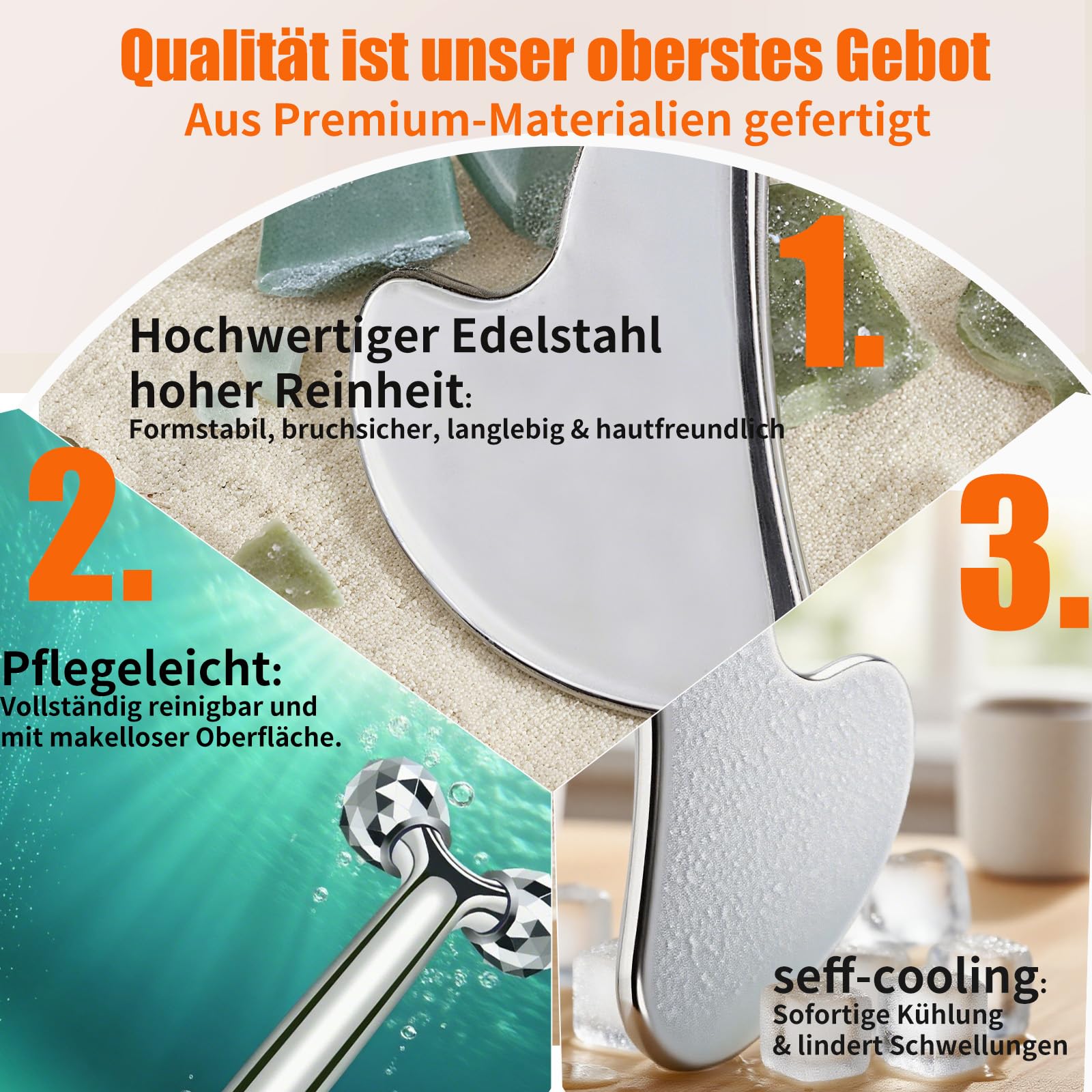 InfiniteRelax 3D Gua Sha Facial Tools Metal Face Roller Stainless Steel Gua Sha Set Cooling Massage Tools for Reduce Puffiness, Firm Skin, Anti-Aging Care - Daily Facial Sculpting Gift for Women - Medaid International