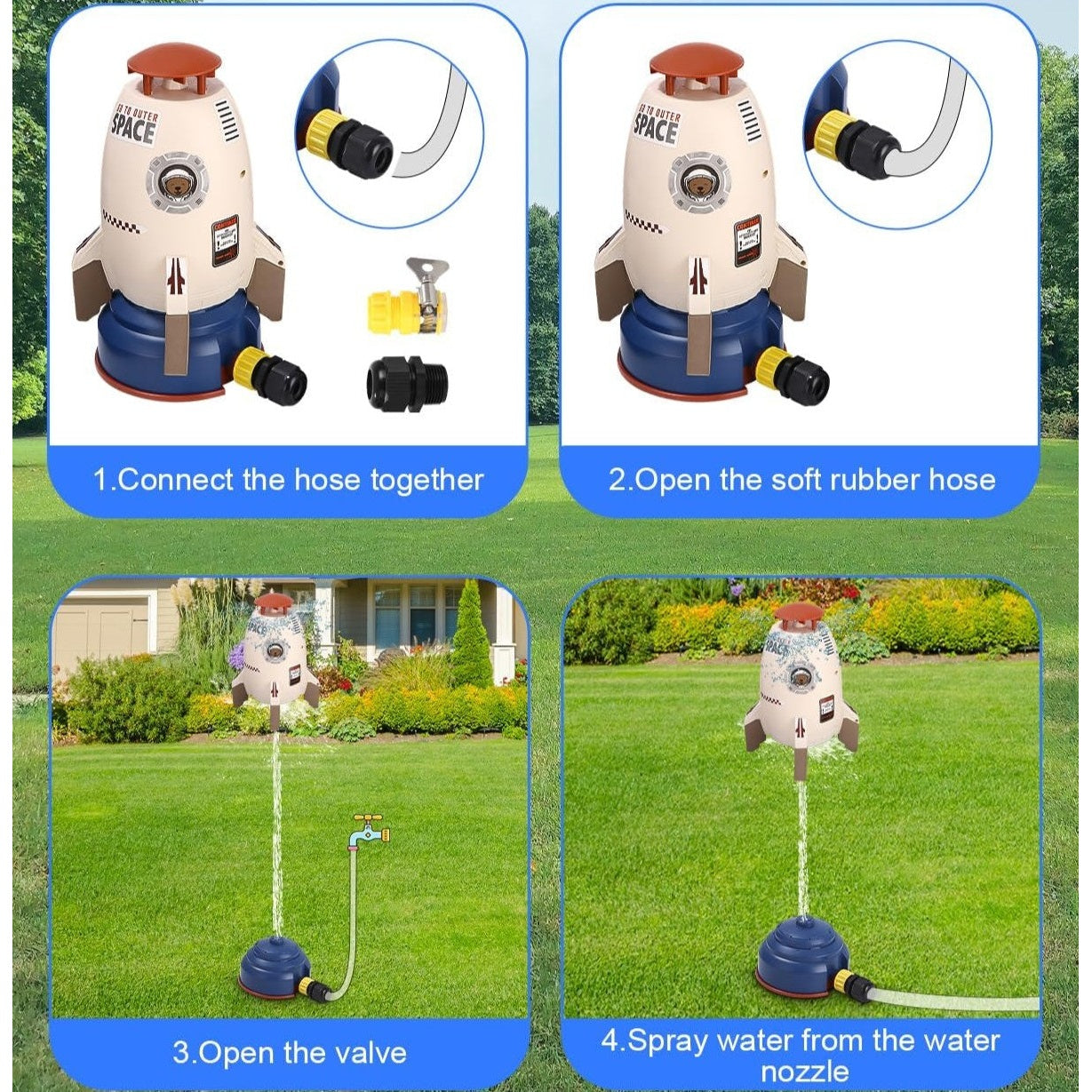 Rocket Water Sprinkler + 3M Hose