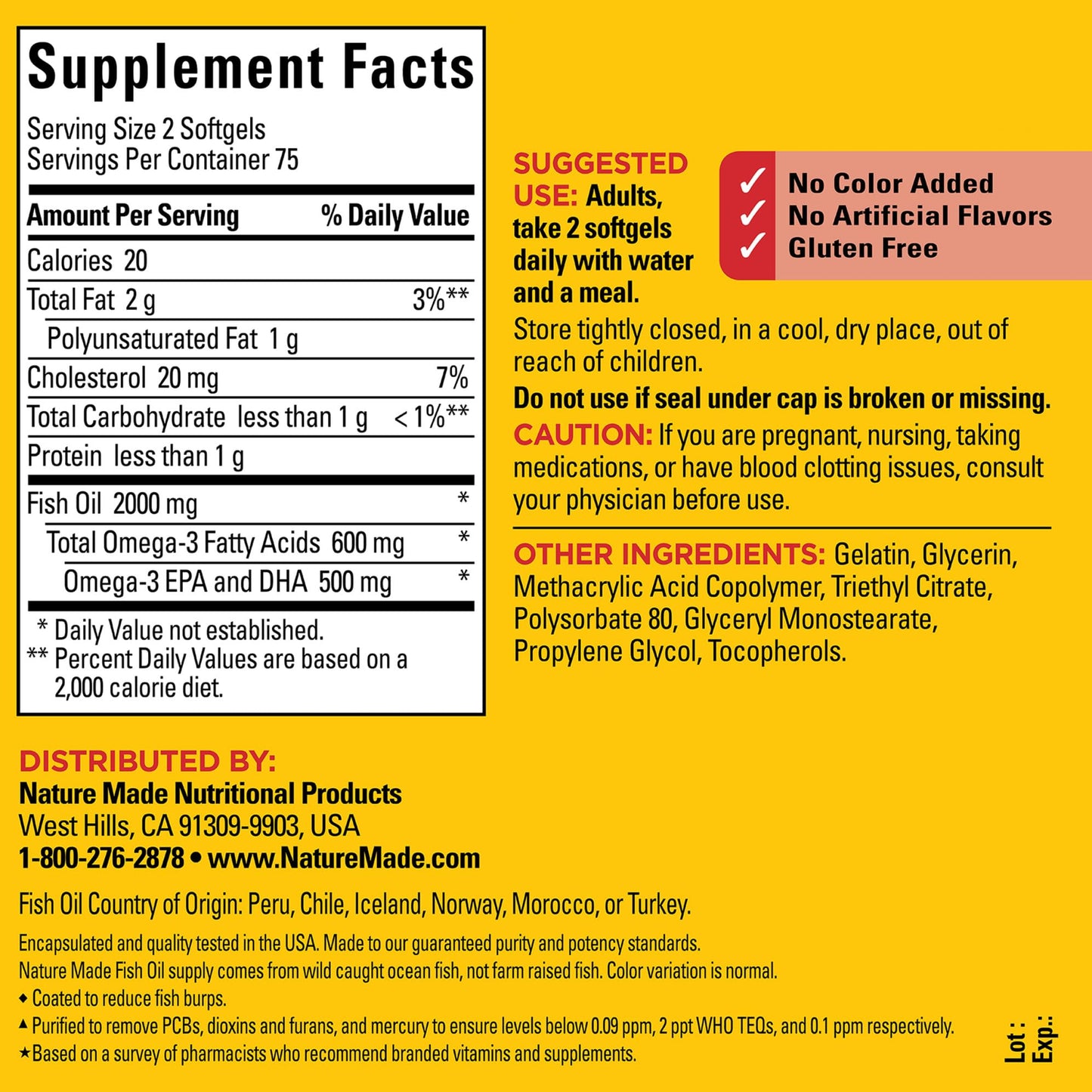 Nature Made Burp Less Fish Oil Omega 3 Supplements, 1000mg Softgels, Omega 3 Fish Oil Supplements for Healthy Heart Support, 150 Softgels, 75 Day Supply - Medaid International