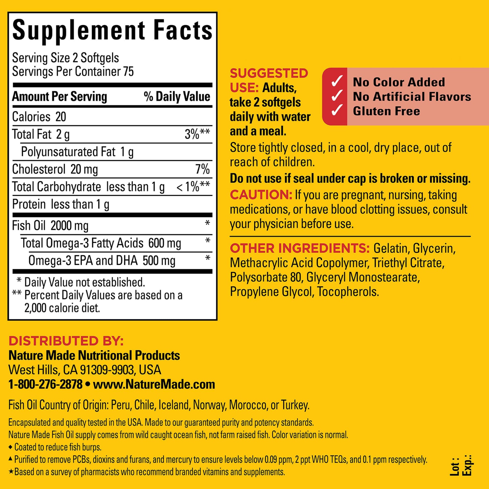 Nature Made Burp Less Fish Oil Omega 3 Supplements, 1000mg Softgels, Omega 3 Fish Oil Supplements for Healthy Heart Support, 150 Softgels, 75 Day Supply - Medaid International