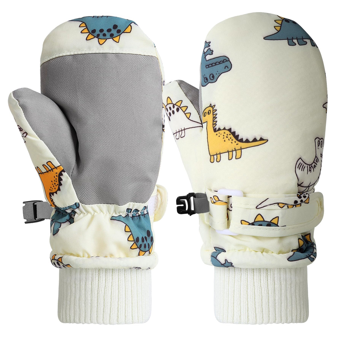 TERRIFI Kids Ski Gloves, Toddle Thermal Snow Waterproof Gloves, Dinosaur Pattern With Plush Lining Winter Ski Mittens for Toddlers Boys Kids Baby Outdoor Skiing Snowboarding, M Size