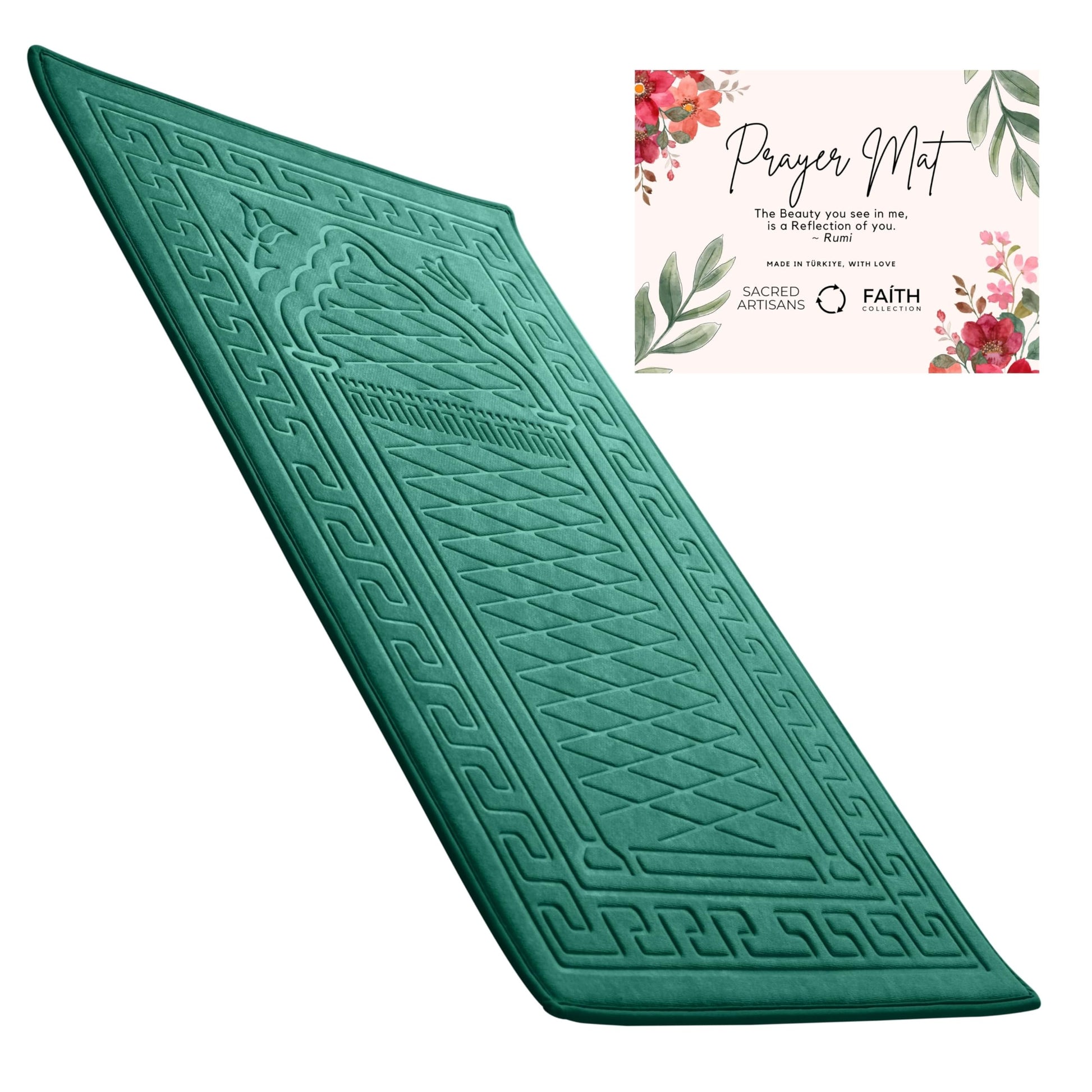 Sacred Artisans Prayer Mat | Padded Muslim Prayer Rug with Thick Foam, Soft Velvet, Gift for Ramadan (Paradise Green) - Medaid International