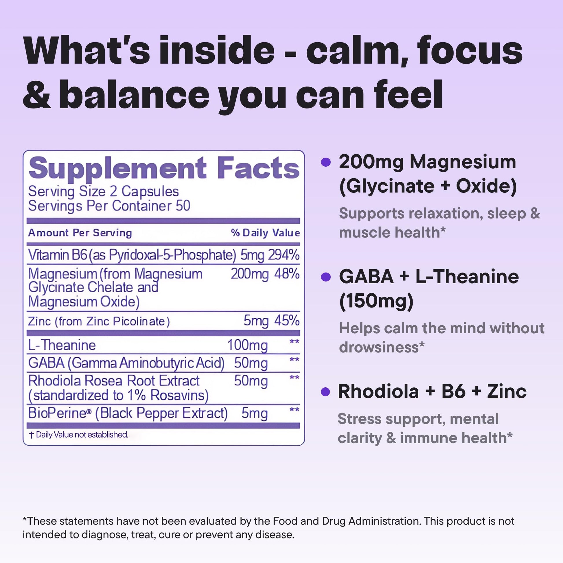 VitalForm Magnesium Glycinate – 4-in-1 Stress, Sleep, Mood & Recovery Support with GABA, L-Theanine, Rhodiola, Zinc & B6 – 200mg – 100 Vegan Capsules – Non-GMO - Medaid International