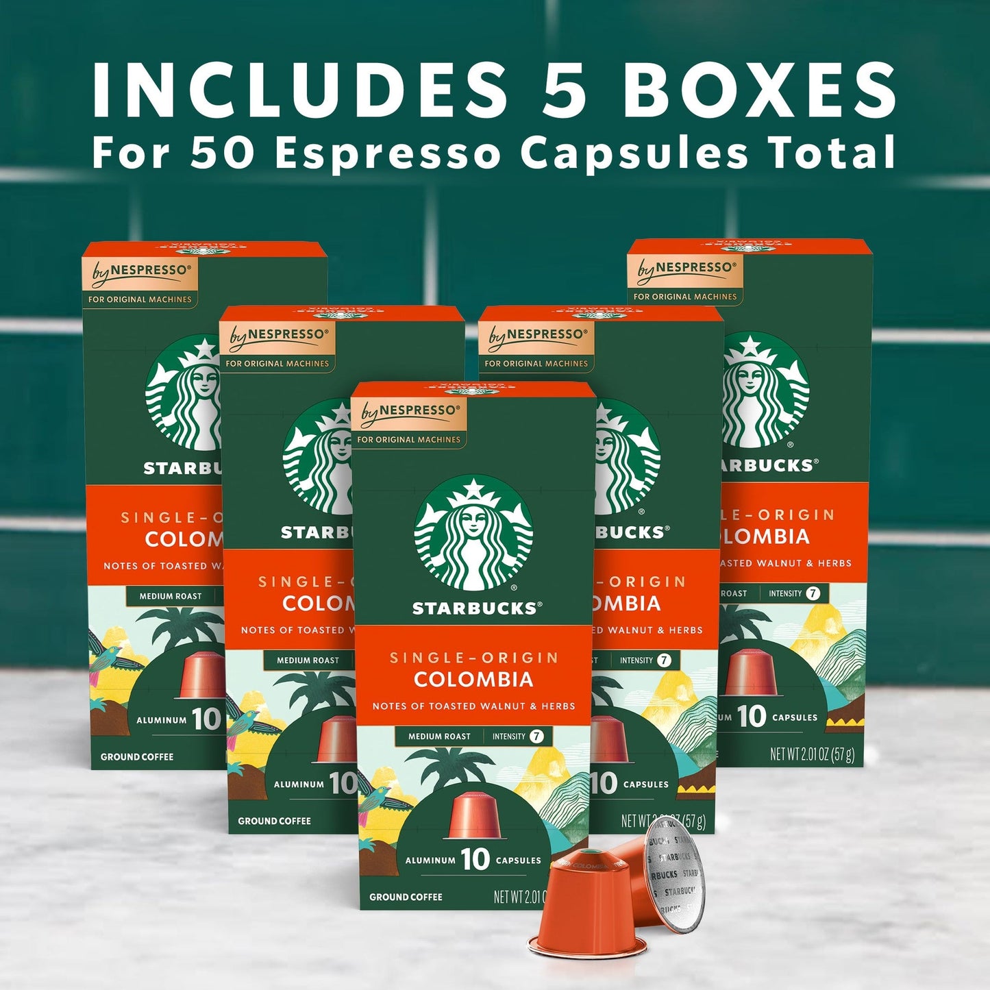 Starbucks by Nespresso Original Line, Single-Origin Colombia, Medium Roast Coffee, 50-count Espresso Pods