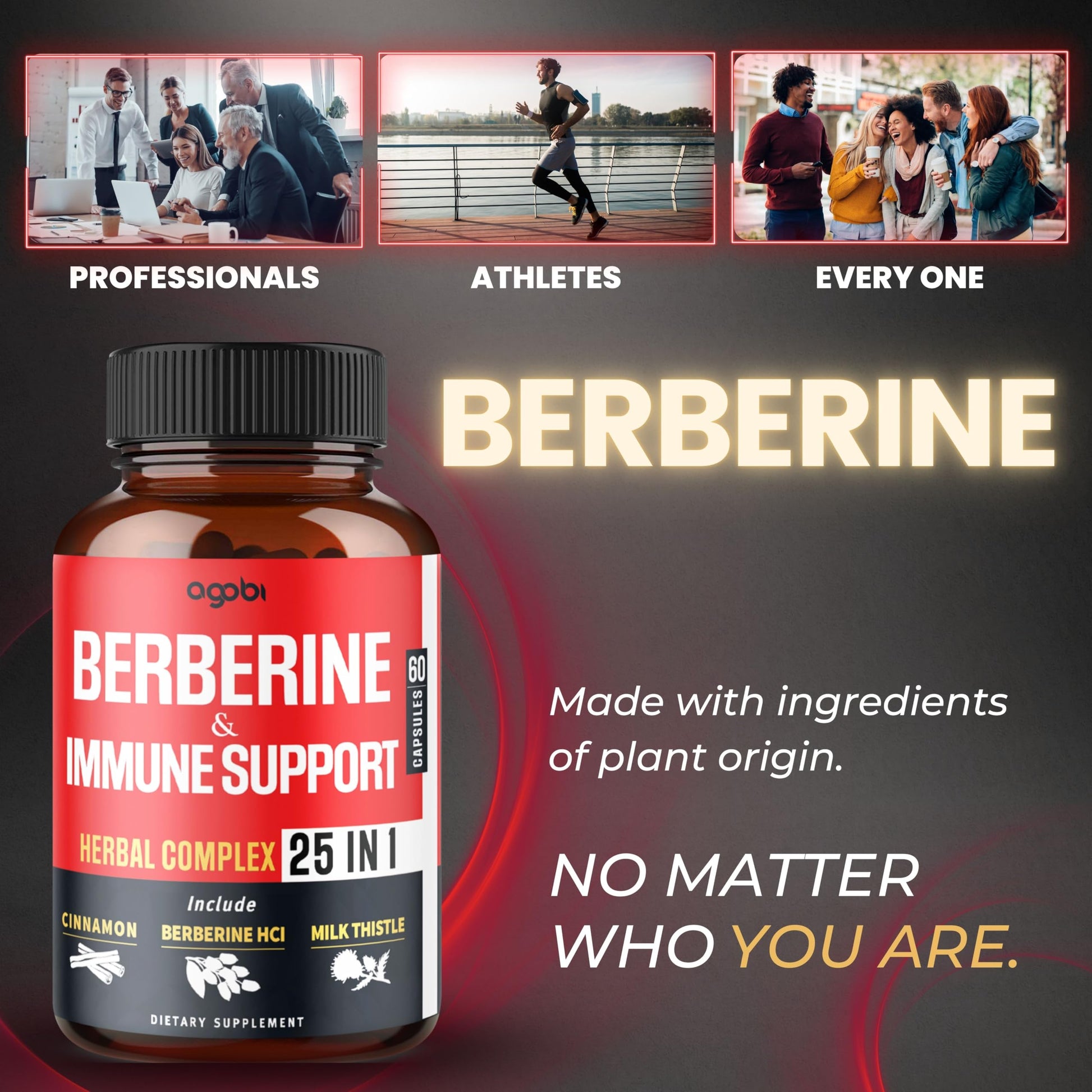 Premium Berberine Supplement with Ceylon, Ashwagandha, Turmeric, Milk Thistle, Elderberry & Black Pepper - Supports Immune System, Cardiovascular & Gastrointestinal - 60 Capsules - Medaid International