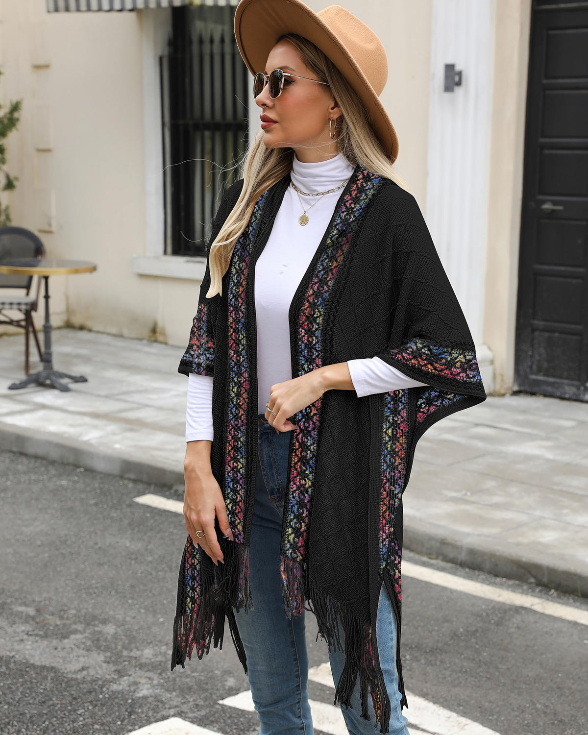 KASTWAVE Knit Shawl Wraps for Women, Wraps Oversized Winter Scarf, Warm Poncho Sweater, Tassels Open Front capes, Warm Wearable Blanket Long Cardigans Sweater Coats Birthday Gifts for Ladies