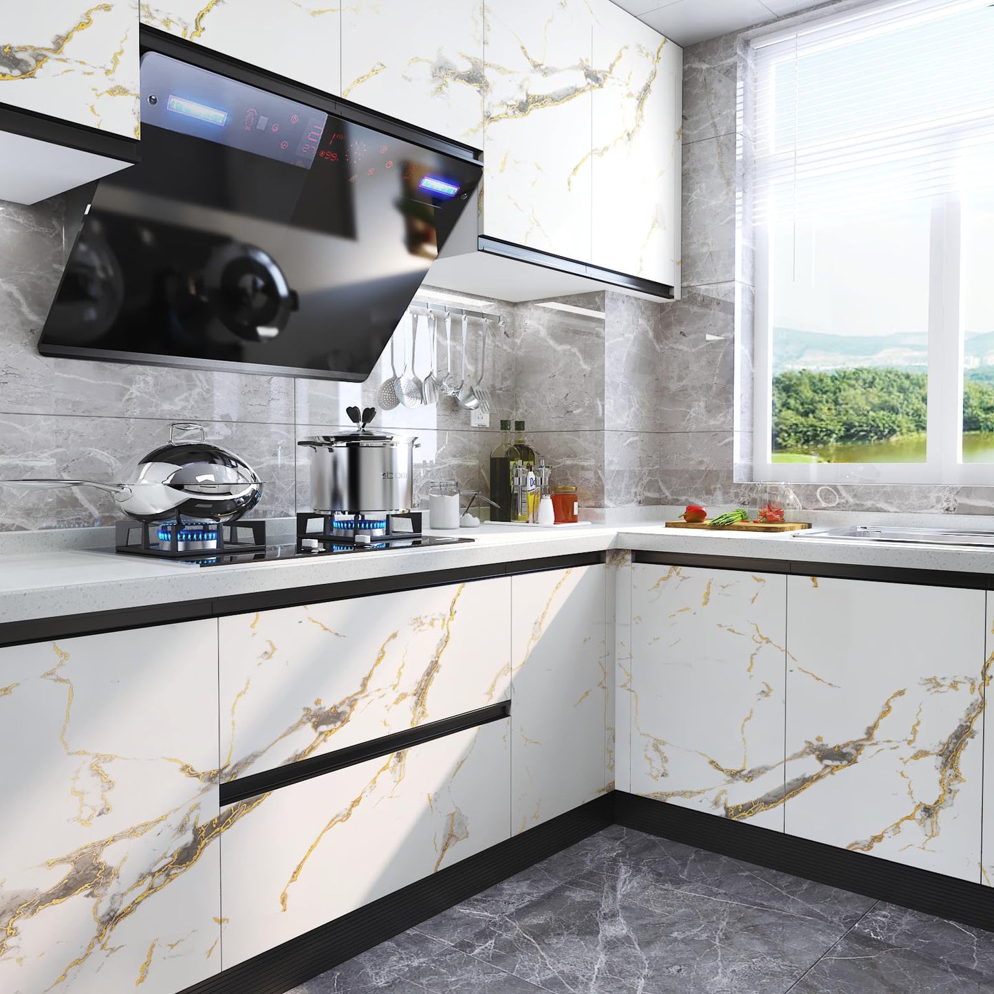 LACHEERY Thick White Marble Peel and Stick Wallpaper White and Gold Wallpaper for Kitchen Accent Wall Paper Counter Cover Peel and Stick Countertop Contact Paper Waterproof Matte Marble Roll 12"x160" - Medaid International