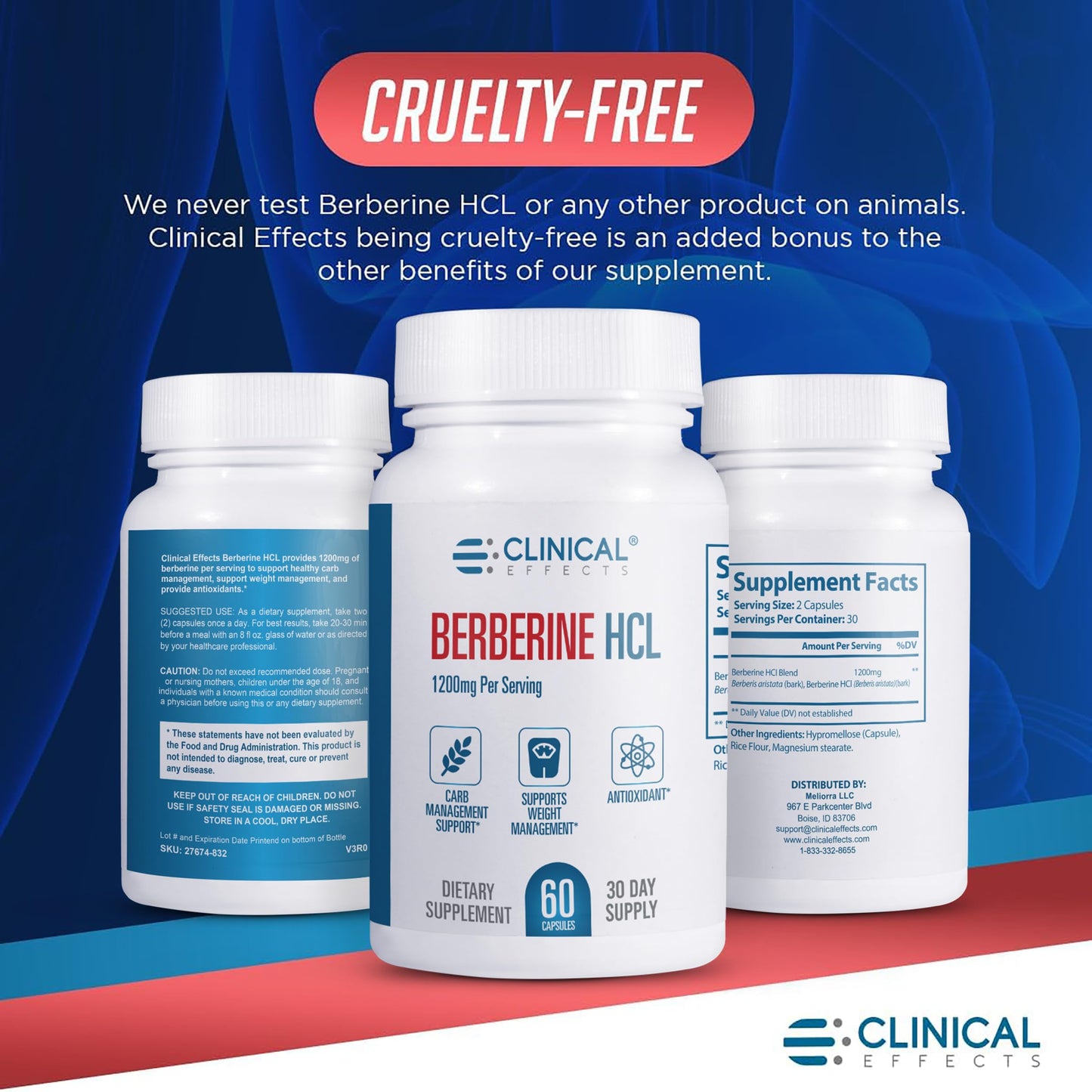 Clinical Effects Berberine HCL - Pure Berberine 1200mg - Liver Support - Vegan Supplement - 60 Veggie Capsules - Made in The USA - Medaid International