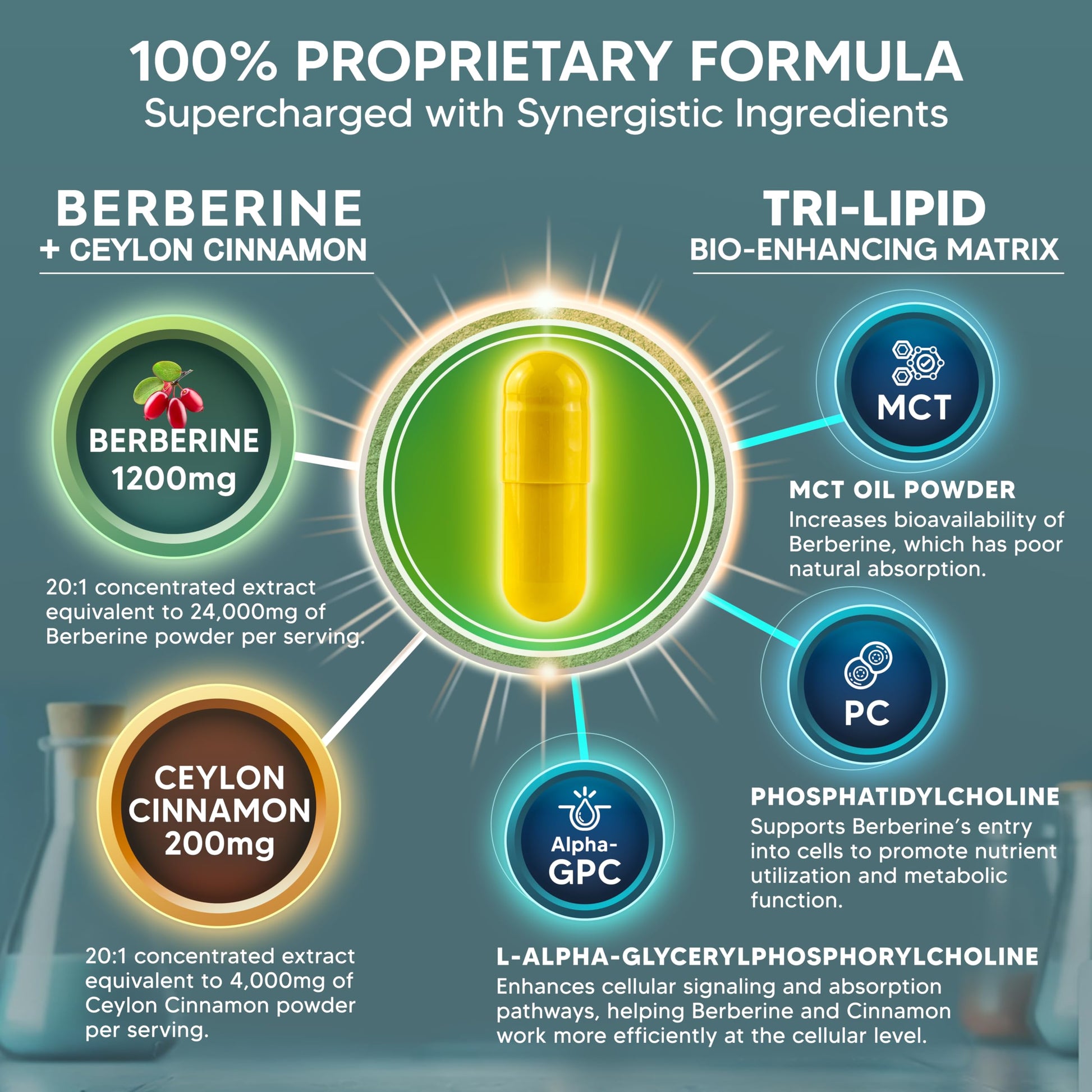 aSquared Nutrition Berberine with Ceylon Cinnamon Supplement - 1400mg Max Strength Complex - 120 Capsules - 1200mg HCl Powder Extract Plus Pills - Alternative to Gummies & Drops - Medaid International