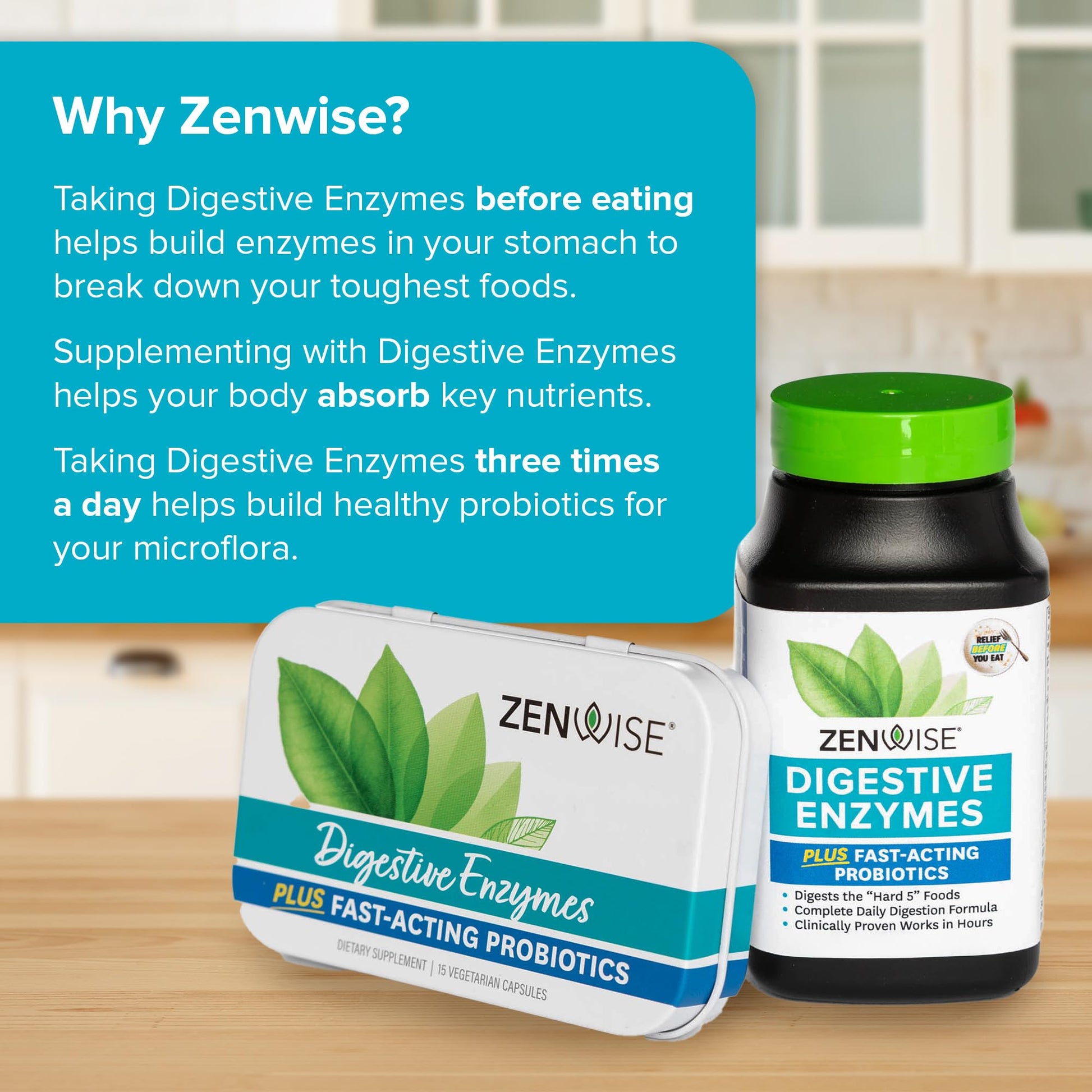 Zenwise Health Digestive Enzymes for Gut Health & Bloating Relief - Multi Enzymes Digestion Supplement with Probiotics, Bromelain & Papaya for Digestive Health Support - Men & Women - 60 Count - Medaid International