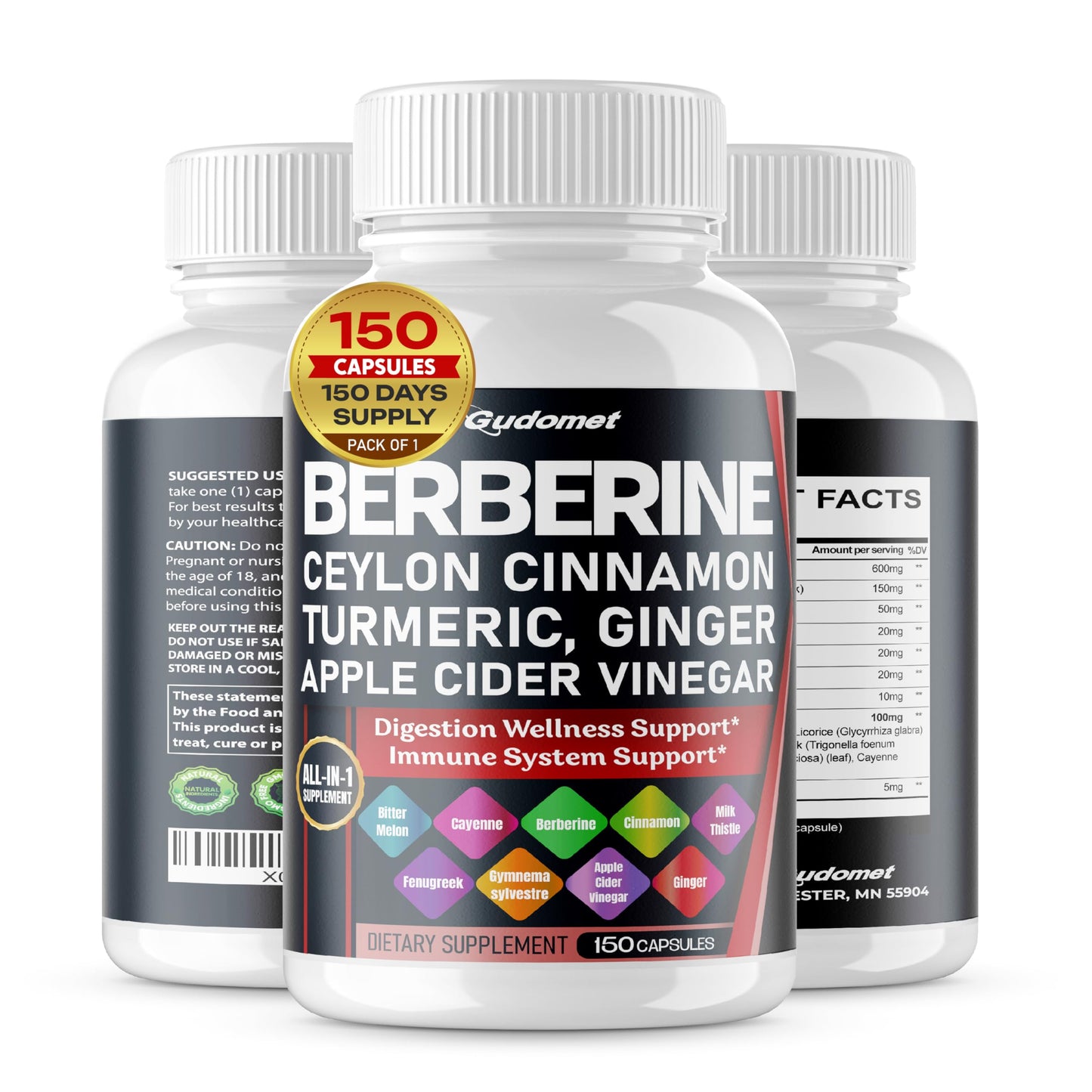 Berberine Ceylon Cinnamon - All-in-1 Supplement with Bitter Melon AVG Gymnema sylvestre Turmeric Milk Thistle Licorice Holy Basil Fenugreek Banaba - Medaid International