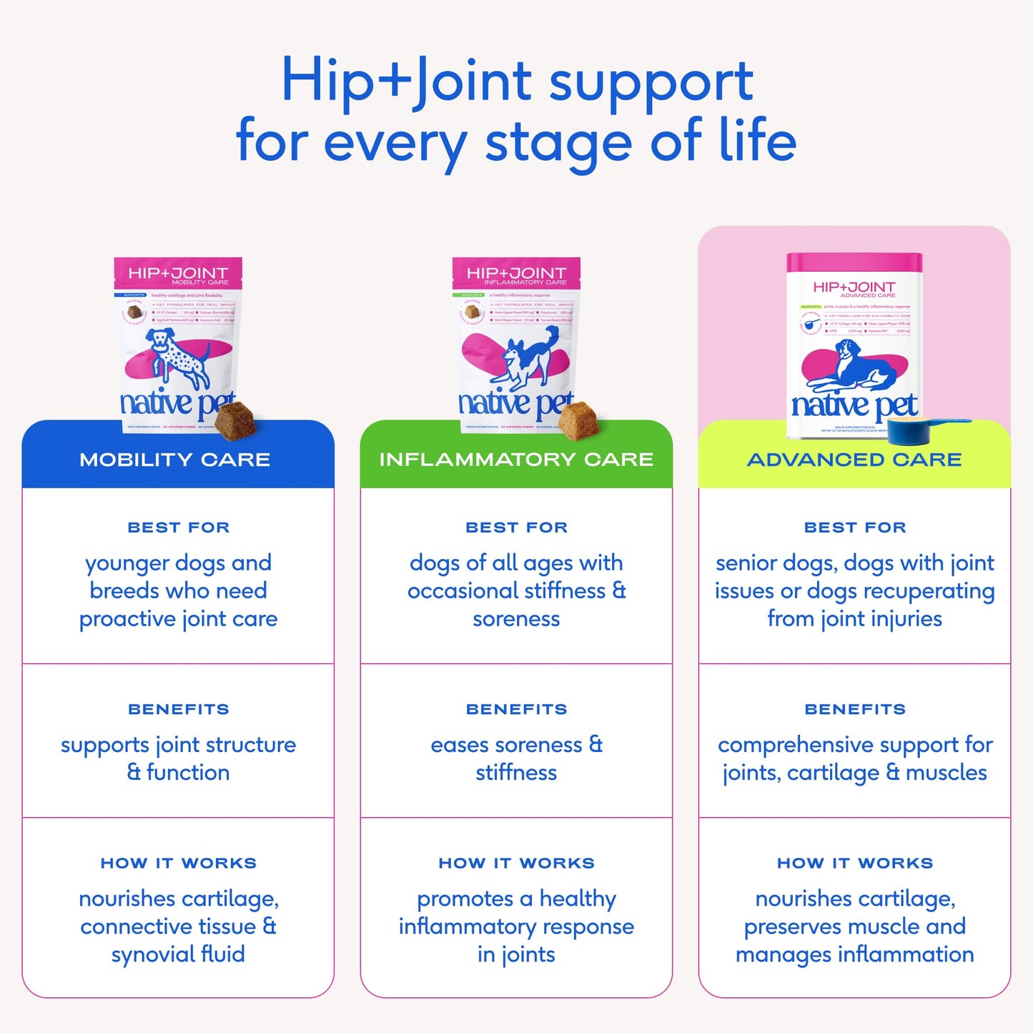 Native Pet Hip & Joint Advanced Care Dog Joint Supplement Powder for Mobility & Movement Support, Joint Supplement for Dogs with HMB, UC-II Collagen, Green Lipped Mussel & Hyaluronic Acid – 30 Scoops