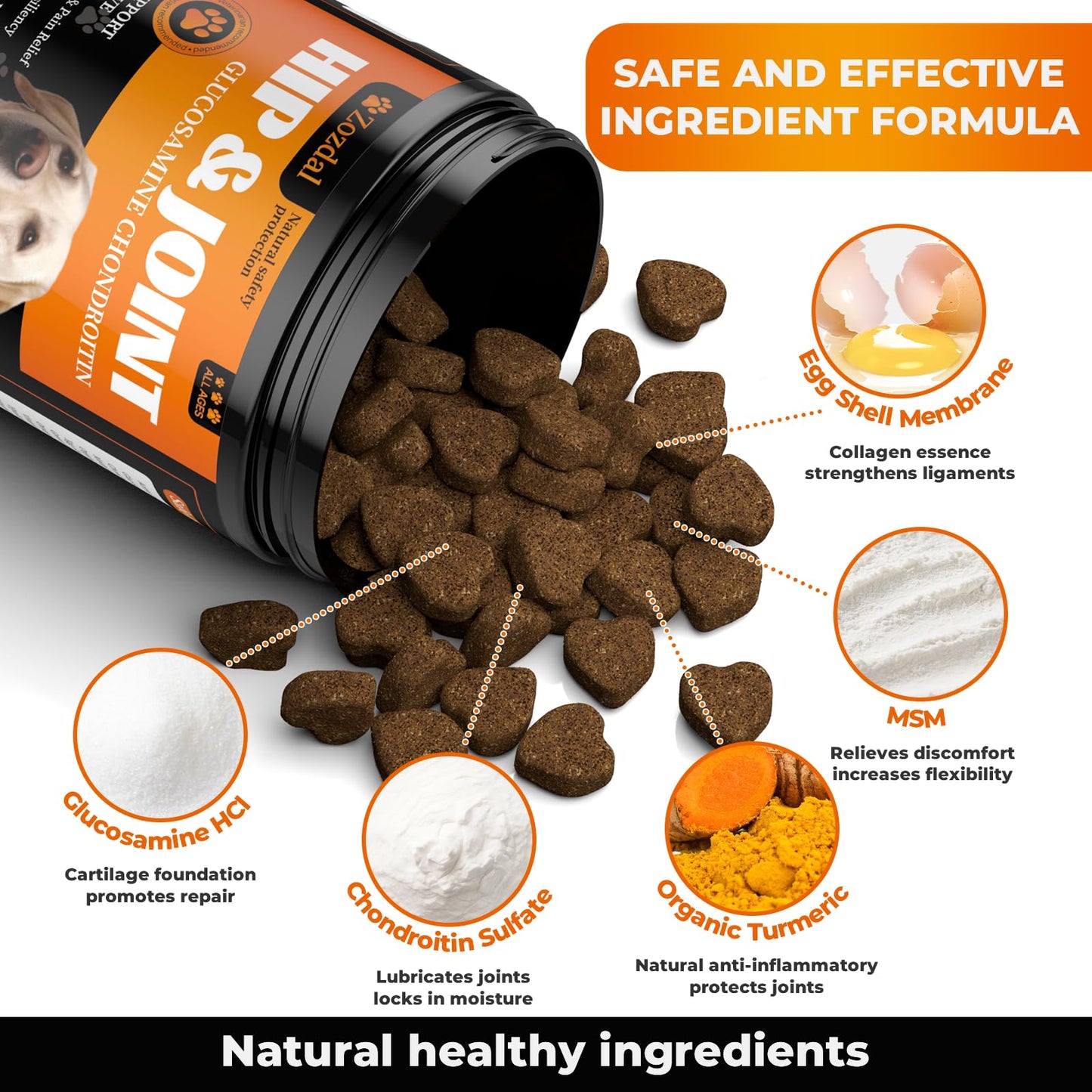 Zozdal Joint Supplement for Dogs, 180 Chicken Flavor Chews, Glucosamine Chondroitin with MSM, Turmeric & Green Lipped Mussel, for Large Breed & Senior Dogs, Hip & Joint Pain Relief and Health Support