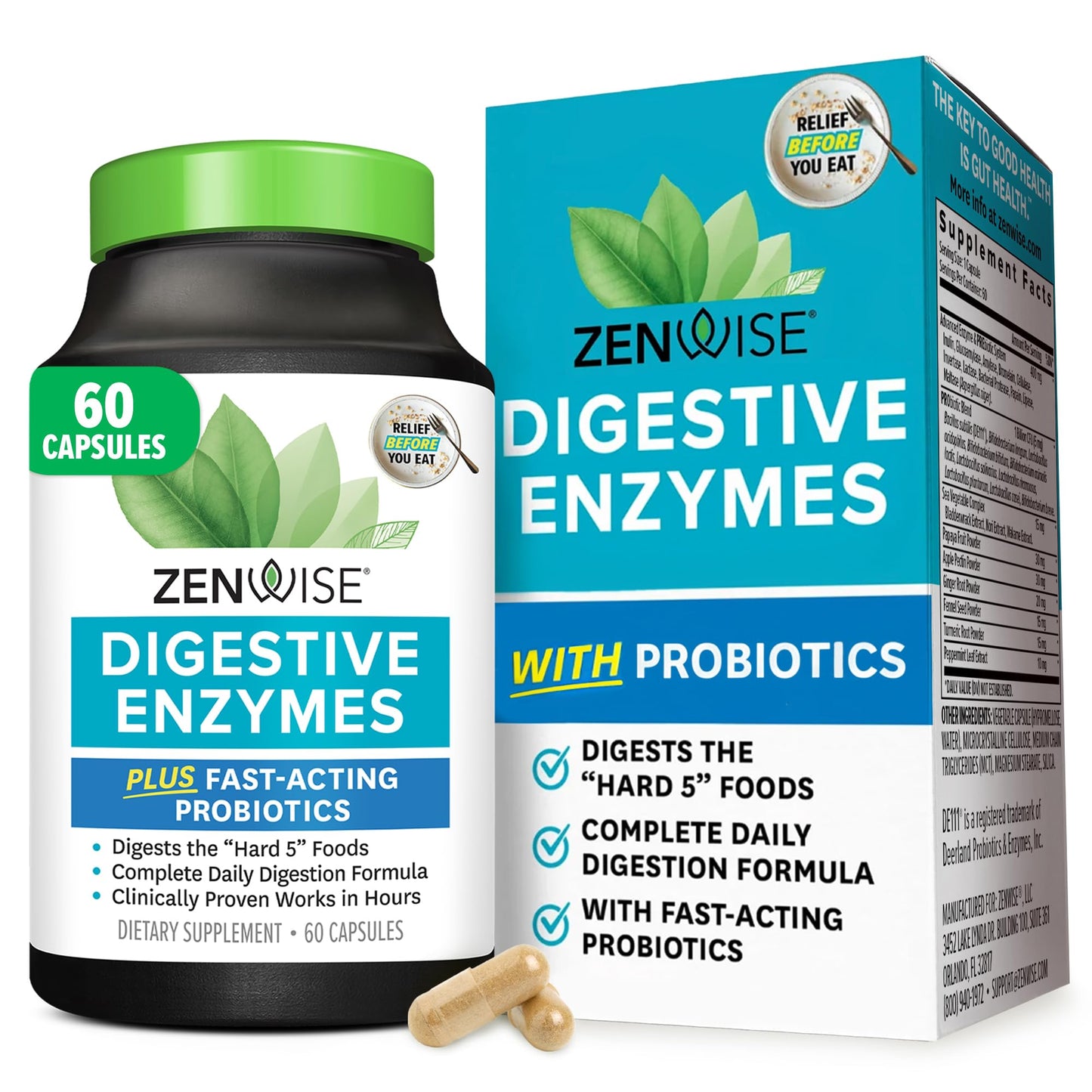 Zenwise Health Digestive Enzymes for Gut Health & Bloating Relief - Multi Enzymes Digestion Supplement with Probiotics, Bromelain & Papaya for Digestive Health Support - Men & Women - 60 Count - Medaid International