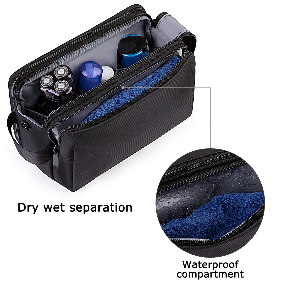 KASTWAVE Toiletry Bag for Men, Travel Toiletry Organizer with Dopp Kit, Water-resistant Large Shaving Bag Organizer, for Toiletries Accessories (Black)