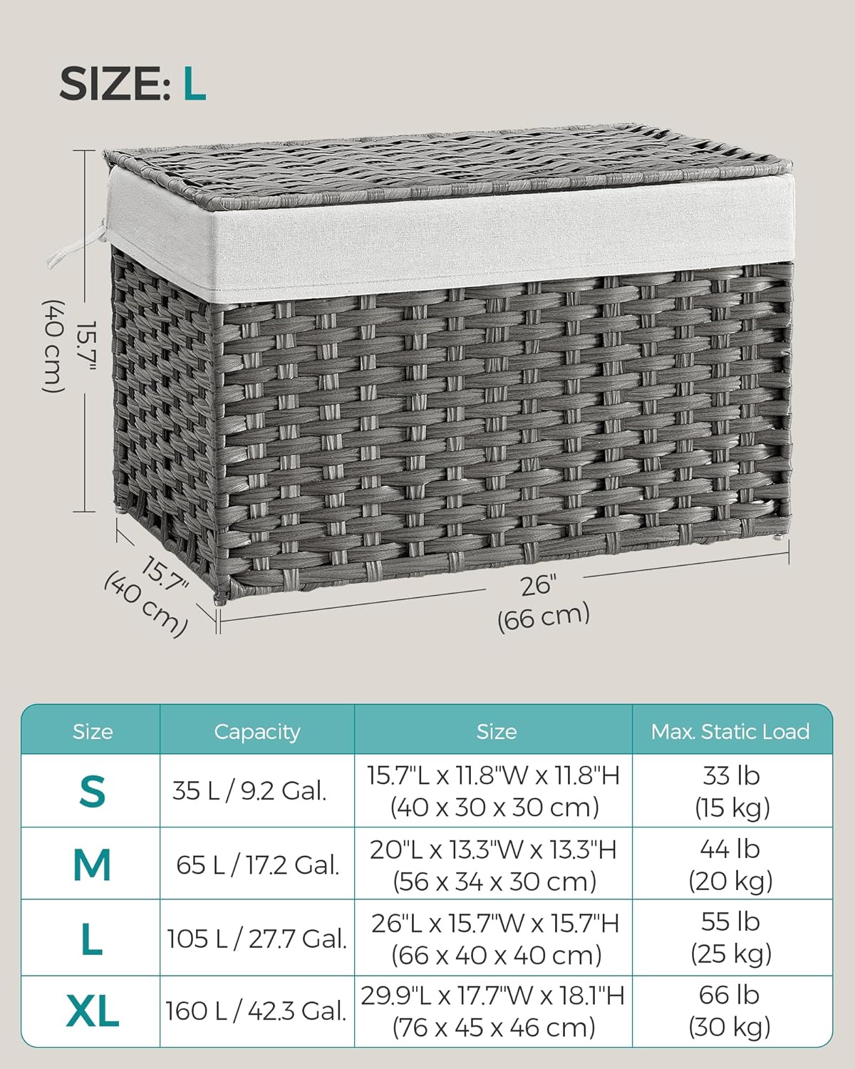 SONGMICS Laundry Basket RST066G01