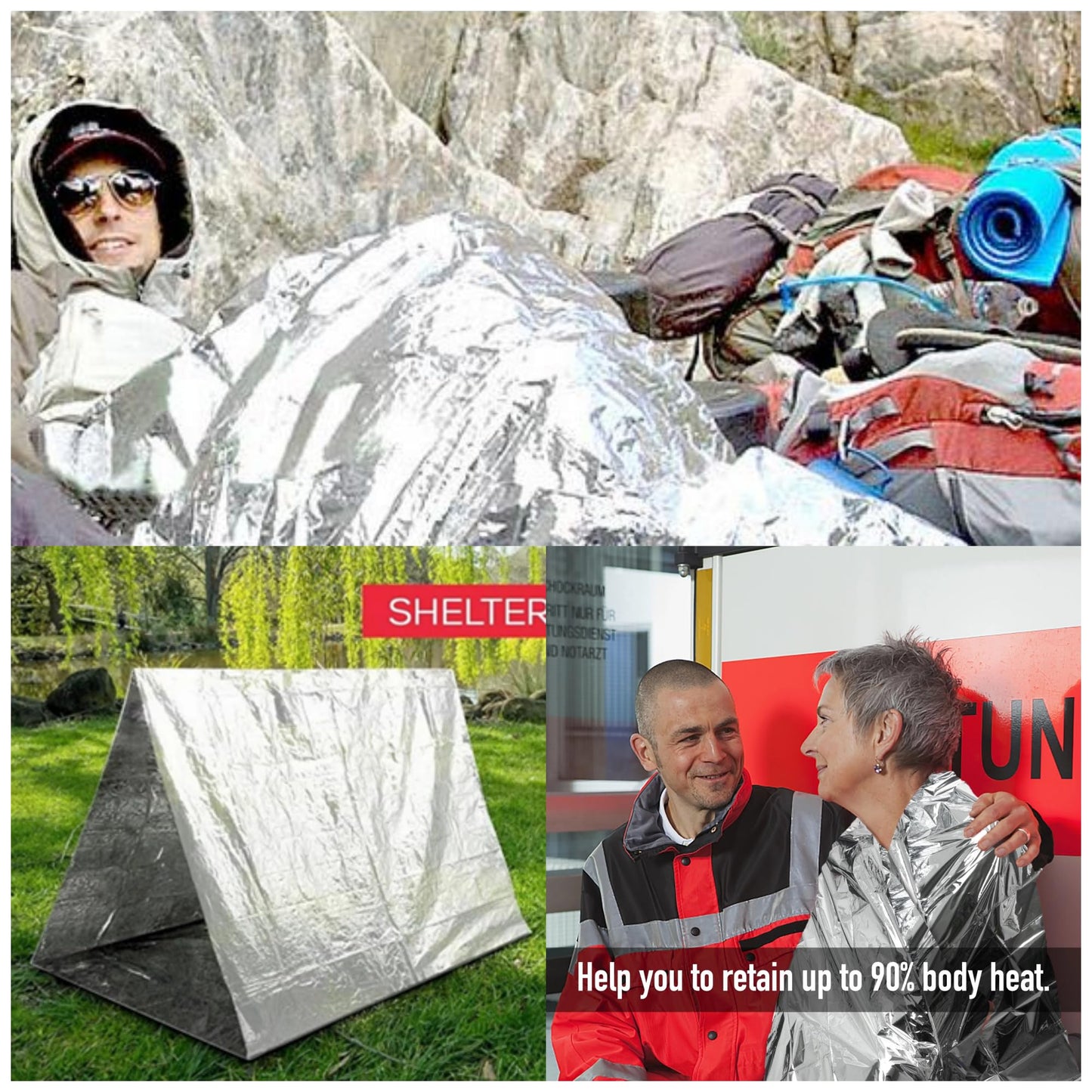 MEETSWEET Emergency Rescue Blanket Outdoor Survival Blanket Waterproof, Windproof, Warm, Sunscreen Lightweight and Portable Suitable for First Aid Bags and Outdoor Camping, Silver, 12pcs