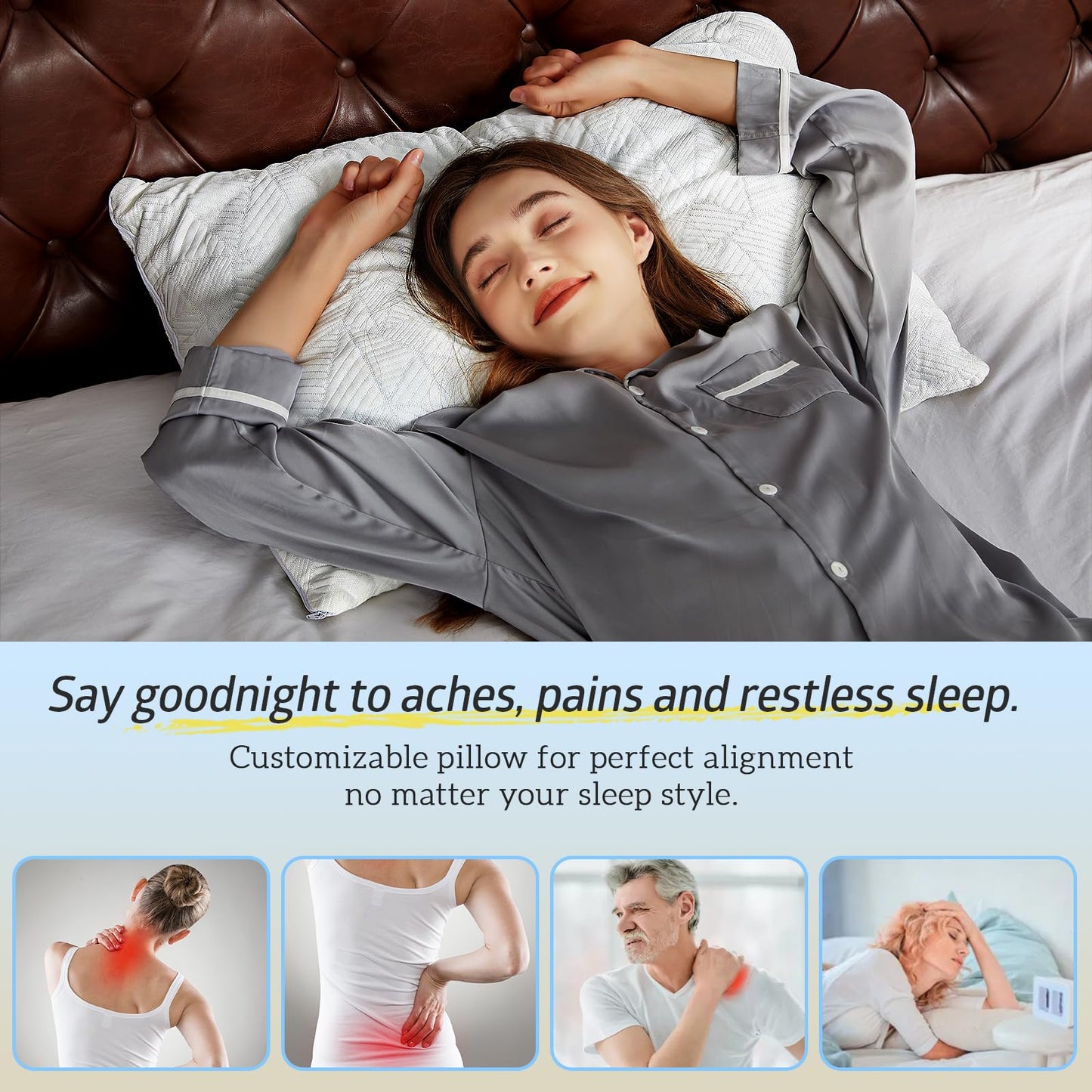 BETU Cooling Pillow Queen Size, Shredded Memory Foam Cool Pillow for Hot Sleepers, Adjustable Firm Soft Support Bed Pillows Perfect for Back Neck Pain and Side Sleeping with Pillow Case Cover, White - Medaid International