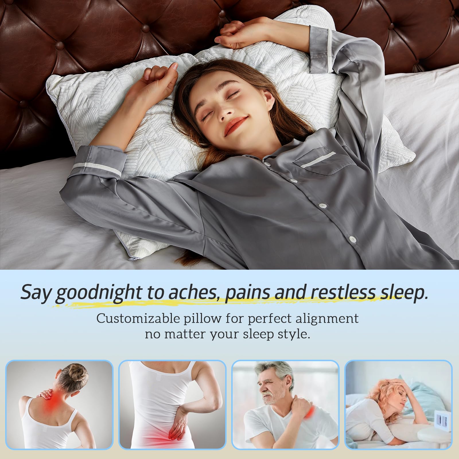 BETU Cooling Pillow Queen Size, Shredded Memory Foam Cool Pillow for Hot Sleepers, Adjustable Firm Soft Support Bed Pillows Perfect for Back Neck Pain and Side Sleeping with Pillow Case Cover, White - Medaid International