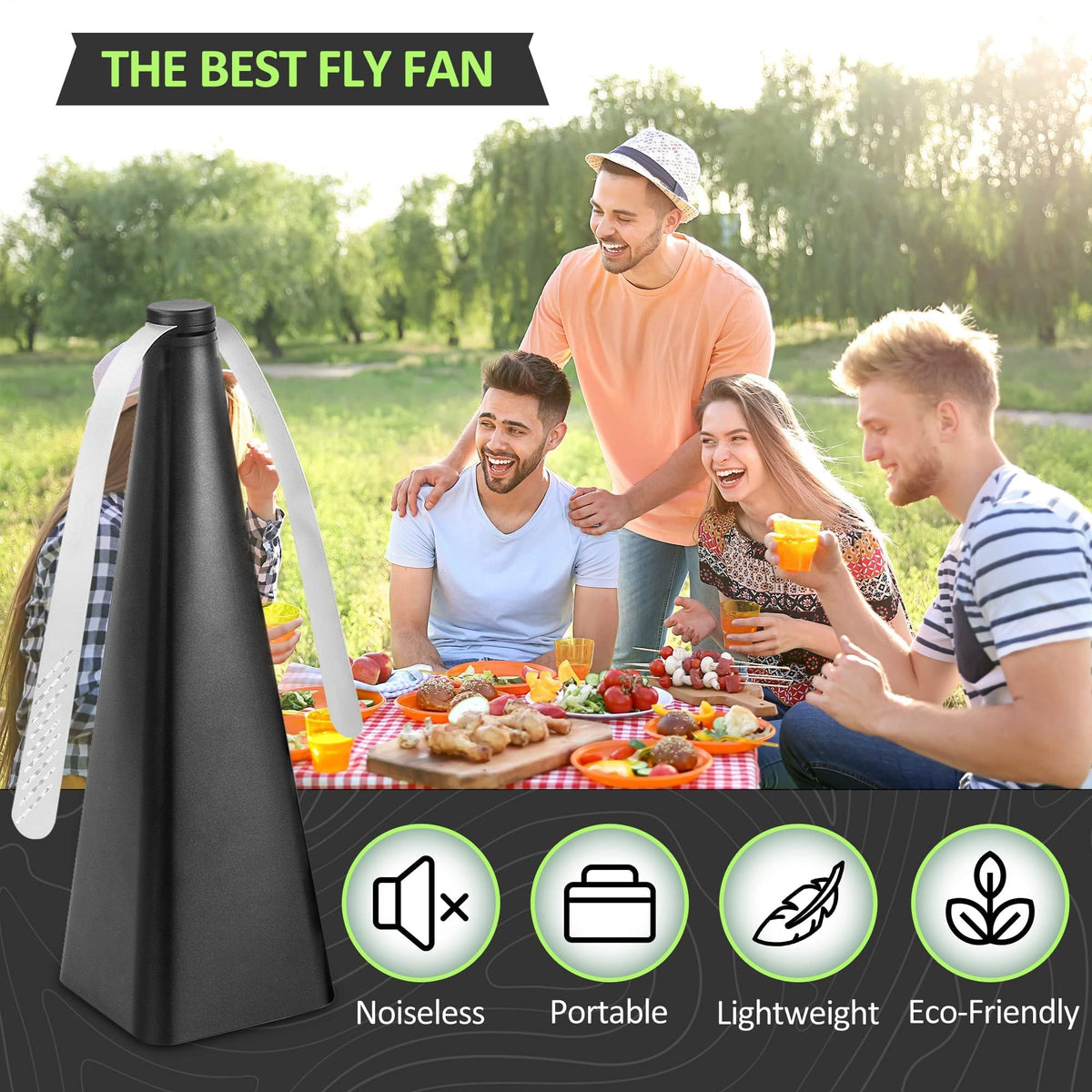 KASTWAVE Fly Repellent Fan, Eco-Friendly Fly Insect Mosquito Repellent Fan, Keep Flies Bugs away from Food for Outdoor Table, Lightweight Portable, Camping Meal Home Hotel Restaurant (Black 3 PCS)