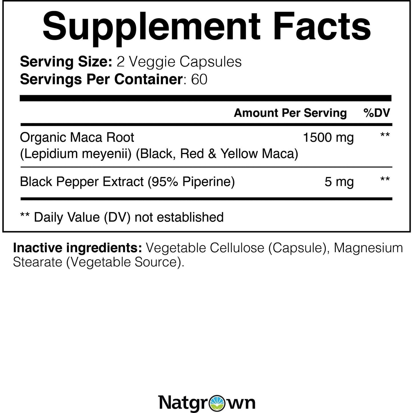 Natgrown Organic Maca Root Powder Capsules 1500 mg with Black + Red + Yellow Peruvian Maca Root Extract Supplement for Men and Women - Vegan Pills - Medaid International
