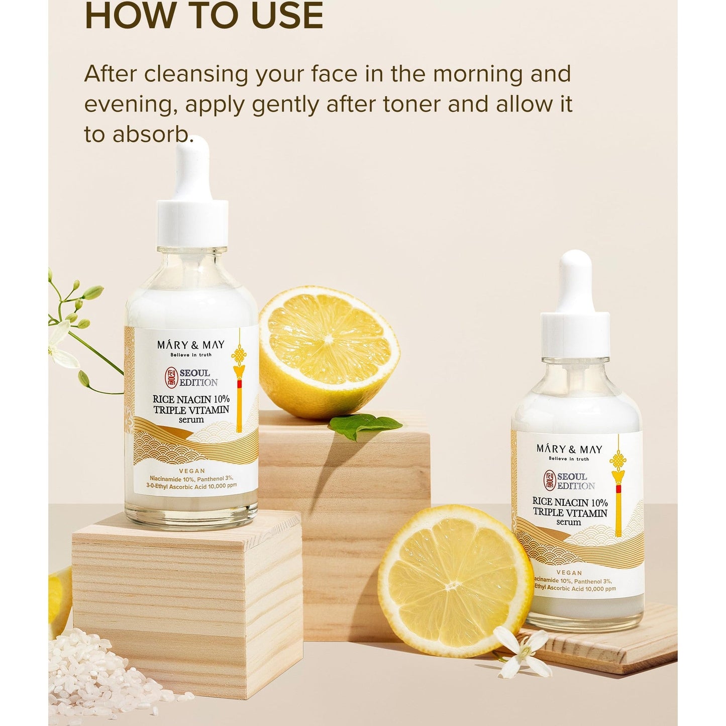 Mary&May SEOUL EDITION Rice Niacin 10% Triple Vitamin Serum - Korean Radiance Serum for Even Skin Tone and Healthy Glow - Niacinamide, and Vitamins - Fragrance-Free, Cruelty-Free, 2.7 fl.oz. - Medaid International