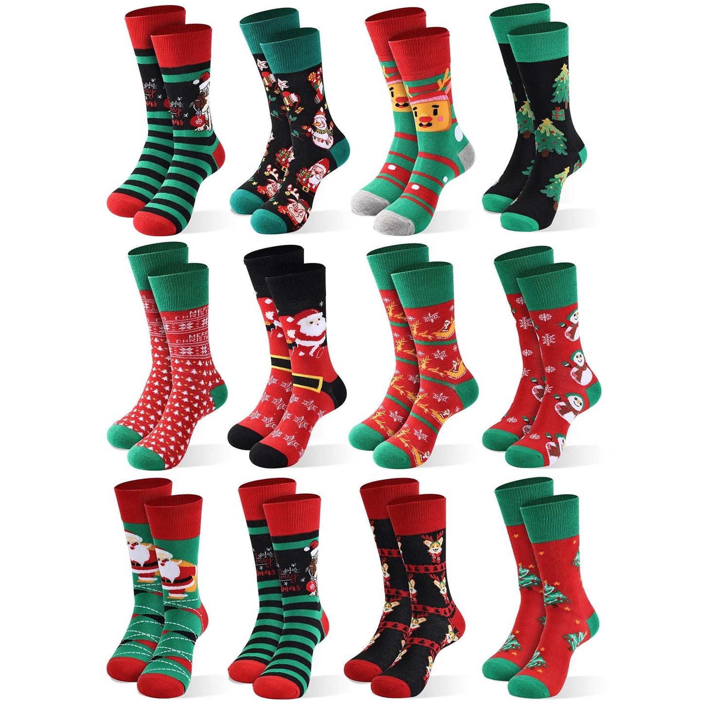 Moonlight Manor Christmas Socks For Men, 6 Pack Mens Christmas Socks, Xmas Crew Socks US Size 6-13 - Medaid International