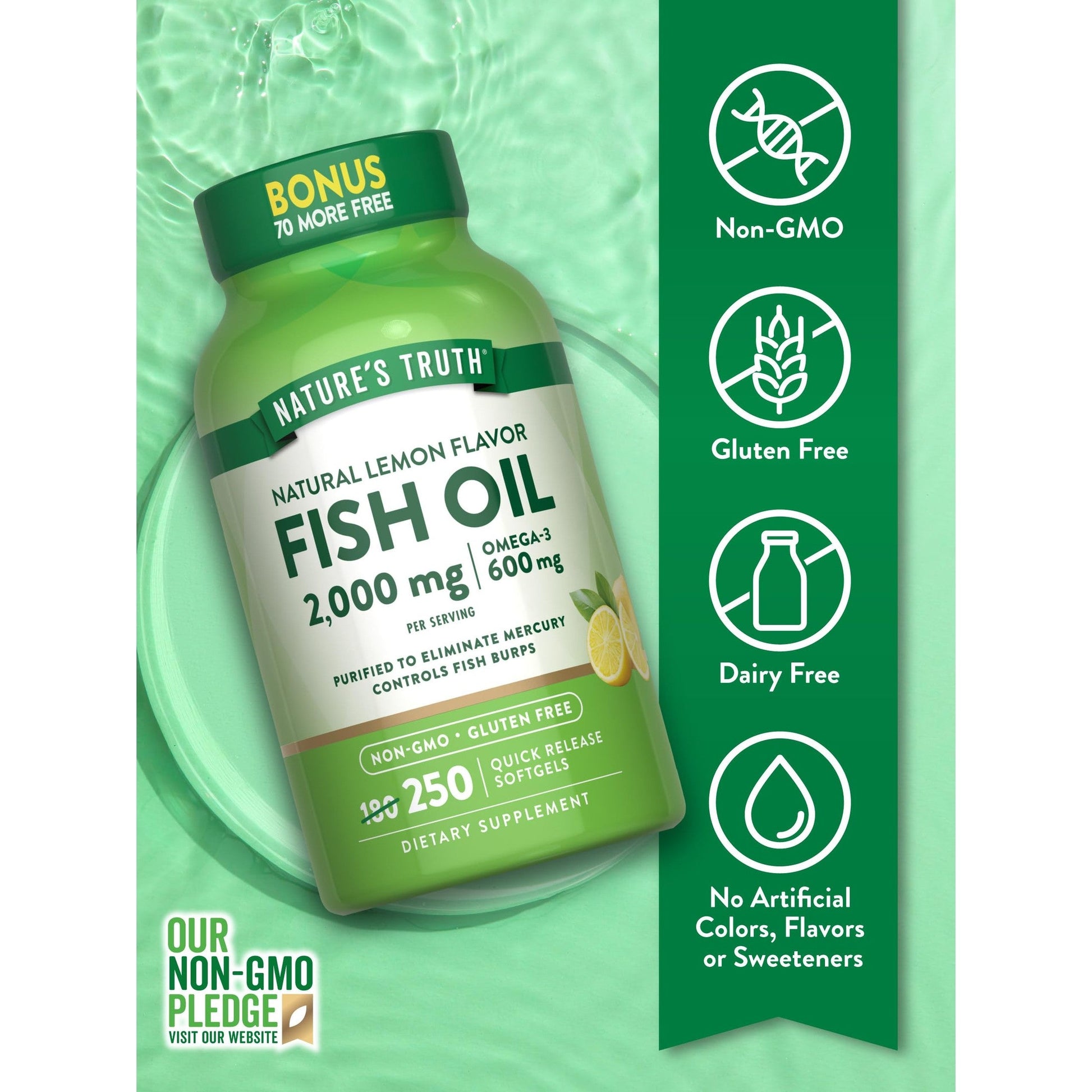Nature's Truth Fish Oil 2000 mg | 600 mg Omega 3 | 250 Softgels | Natural Lemon Flavor | Non-GMO and Gluten Free Supplement - Medaid International