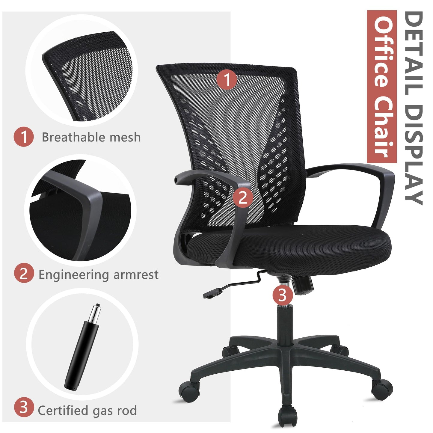 PayLessHere Office Computer Gaming Chair Ergonomic Mesh Desk Chair Adjustable Video Game Chairs with 360 Degrees Swivel Wheels Armrest Lumbar Support for Home Office,Black - Medaid International